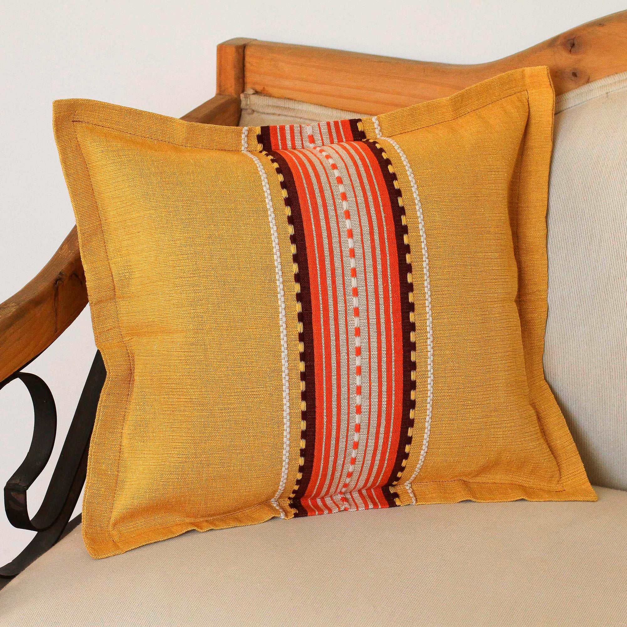 Brown Cotton Eco-Friendly Throw Pillow Cover, 'Amber History' - Image 3