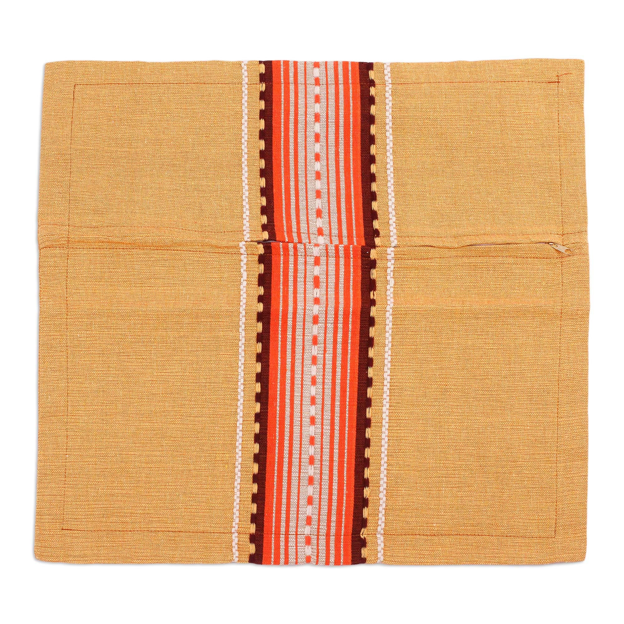 Brown Cotton Eco-Friendly Throw Pillow Cover, 'Amber History' - Image 4