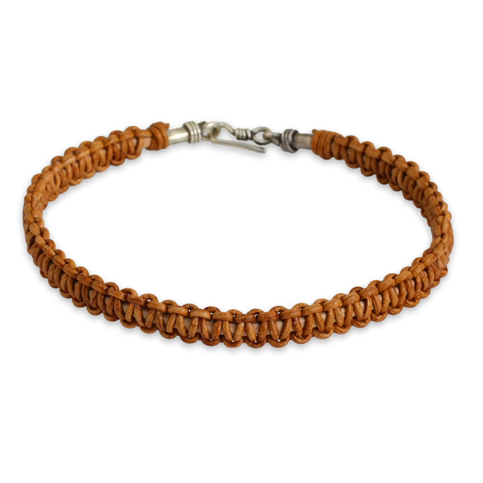 Brown Magnificence Braided Brown Leather Bracelet for Men Fair Trade Jewelry - Image 2
