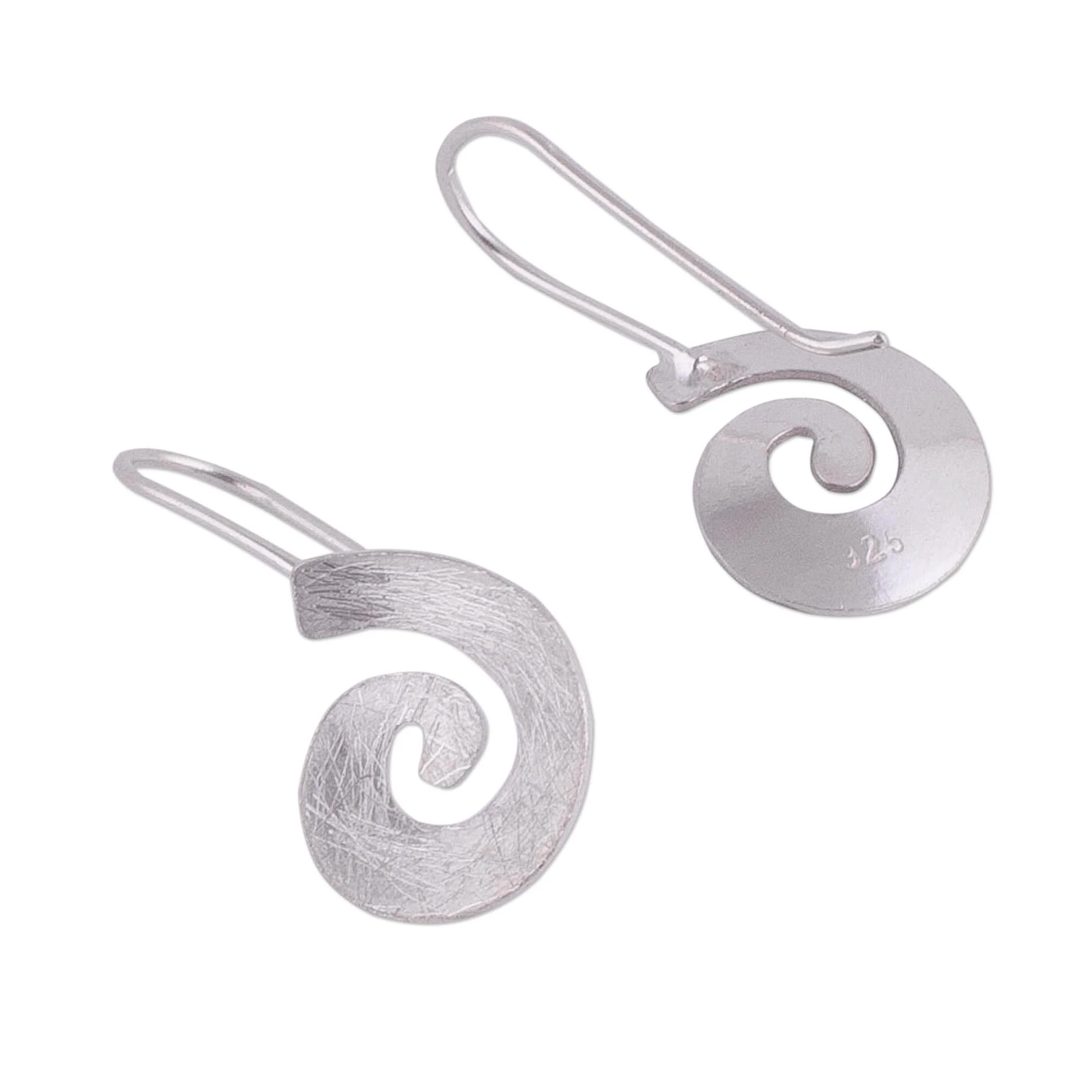 Brushed Spirals Spiral-Shaped Sterling Silver Drop Earrings from Peru - Image 4