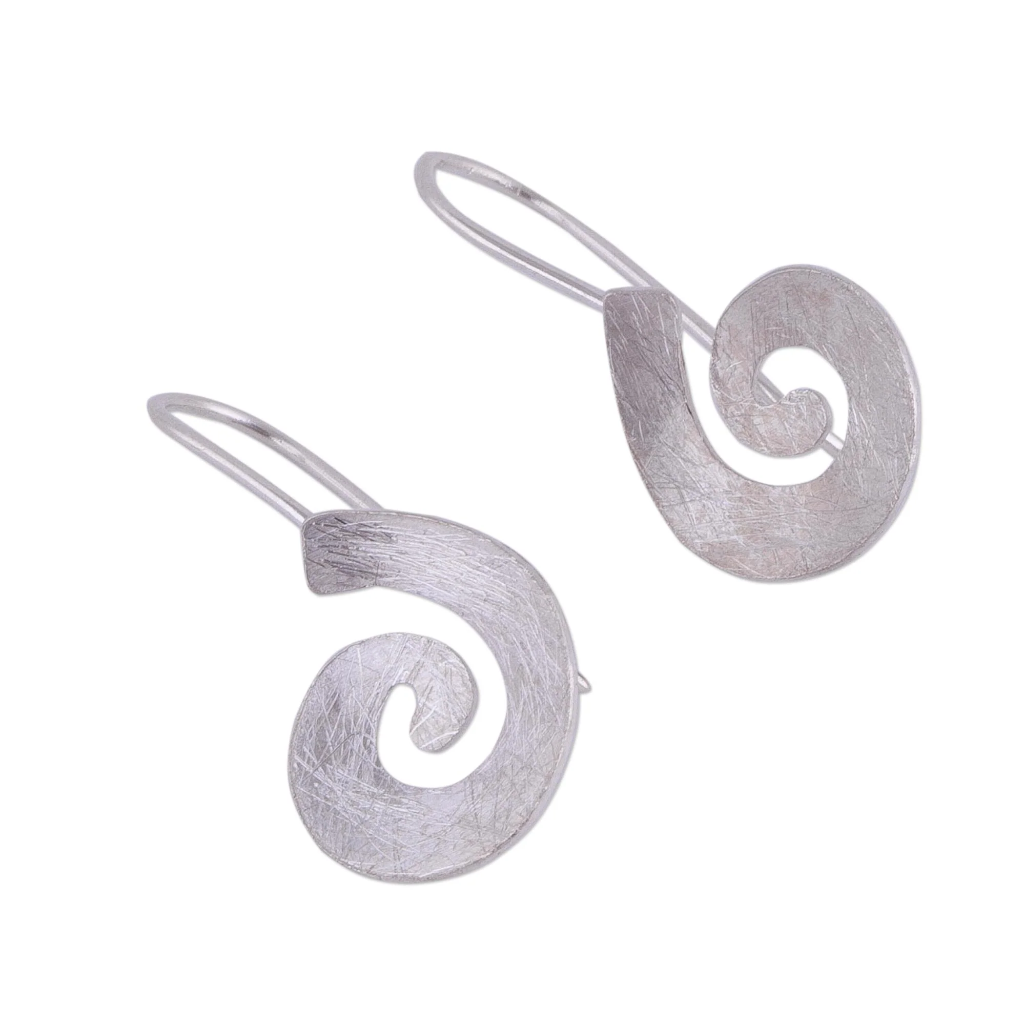 Brushed Spirals Spiral-Shaped Sterling Silver Drop Earrings from Peru - Image 5