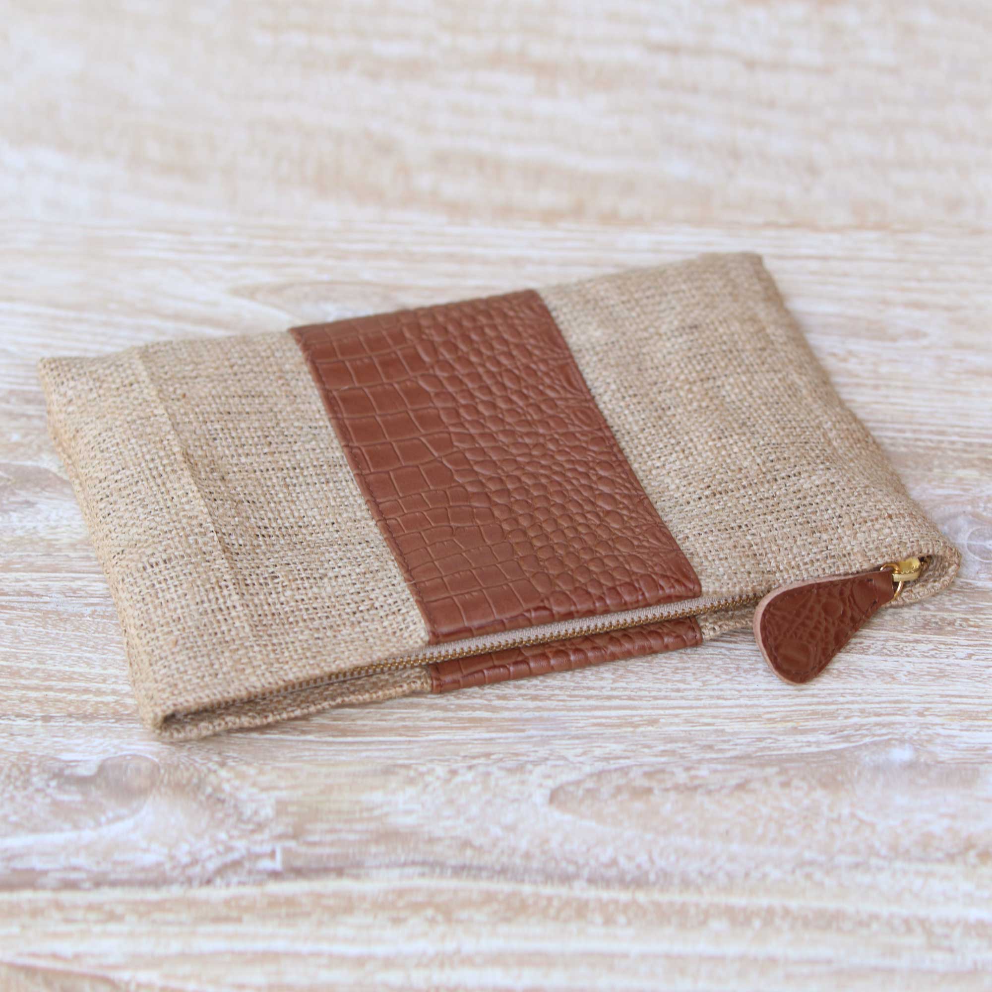 Buaya Java Leather Accent Jute Clutch Crafted in Java - Image 3