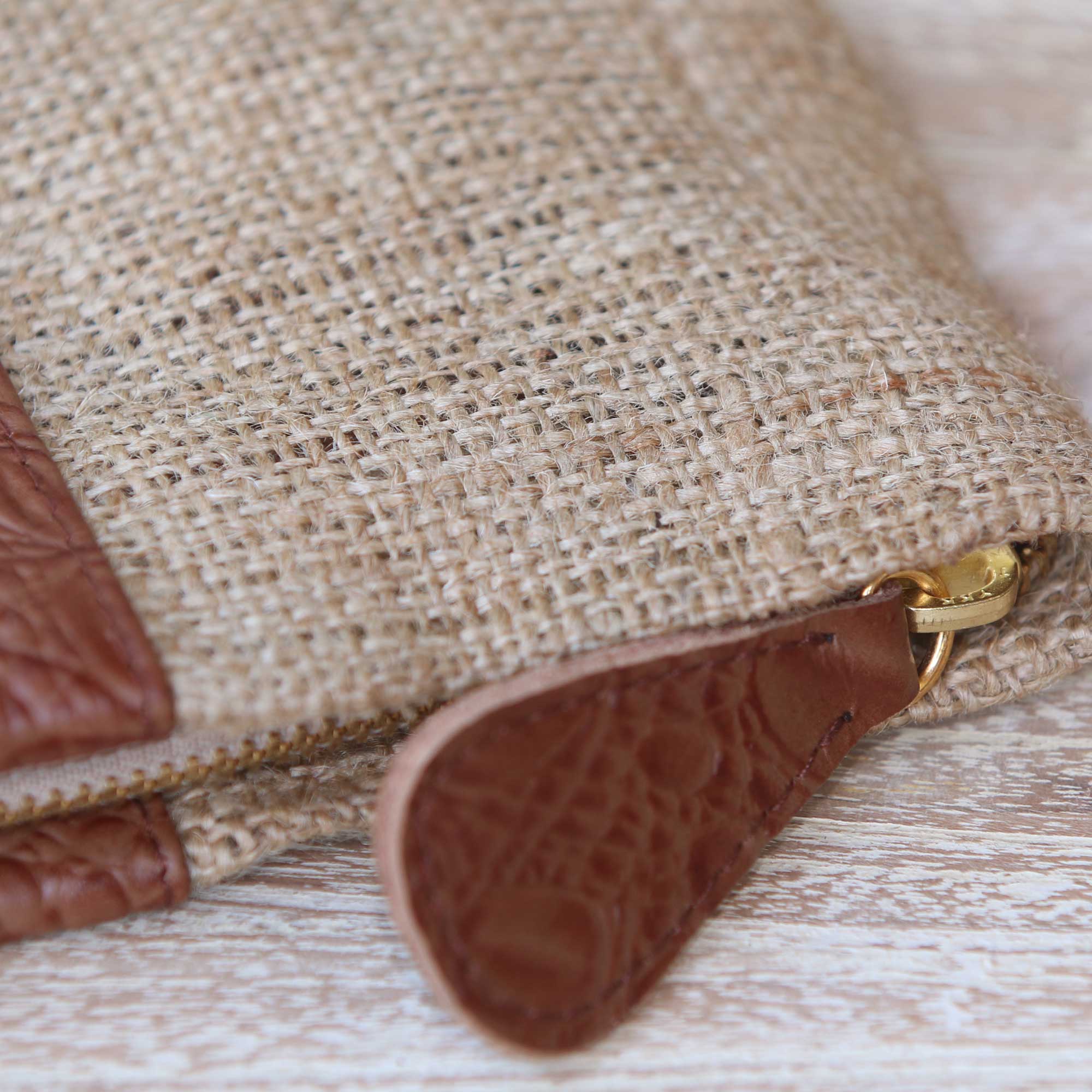 Buaya Java Leather Accent Jute Clutch Crafted in Java - Image 4