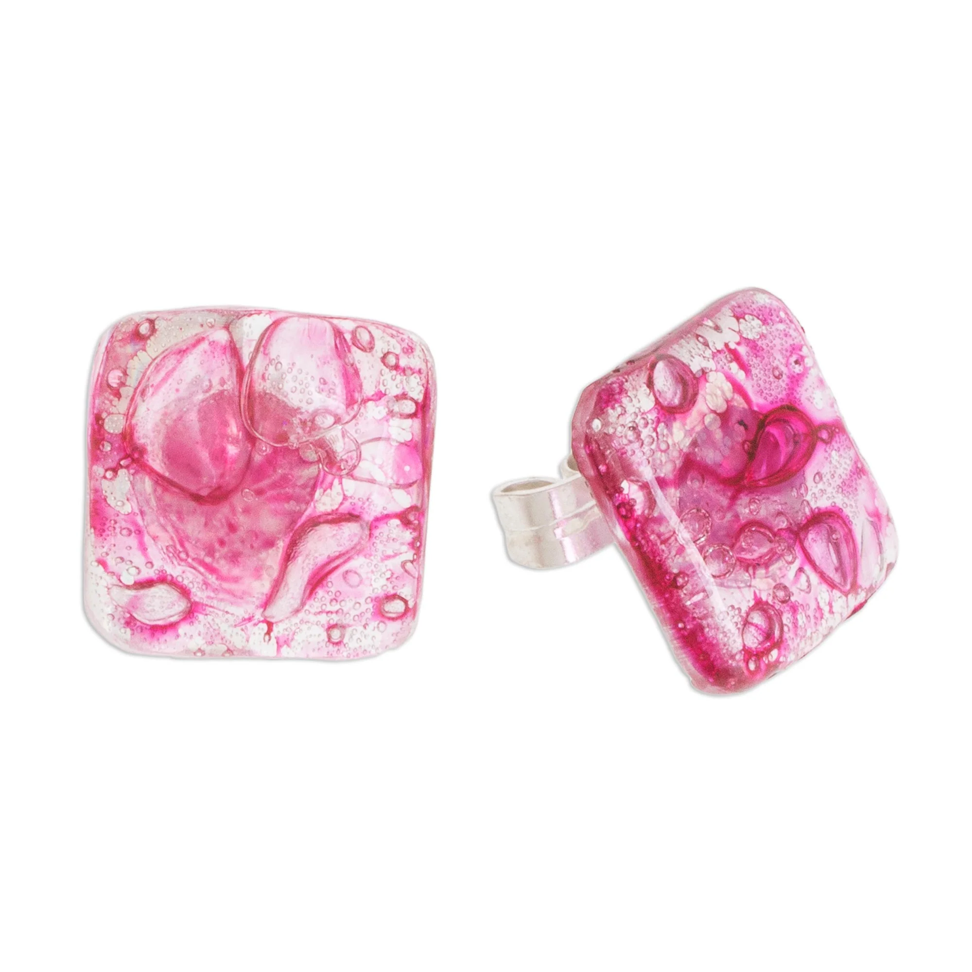 Bubble Explosion in Pink Recycled CD Stud Earrings in Pink from Guatemala - Image 5