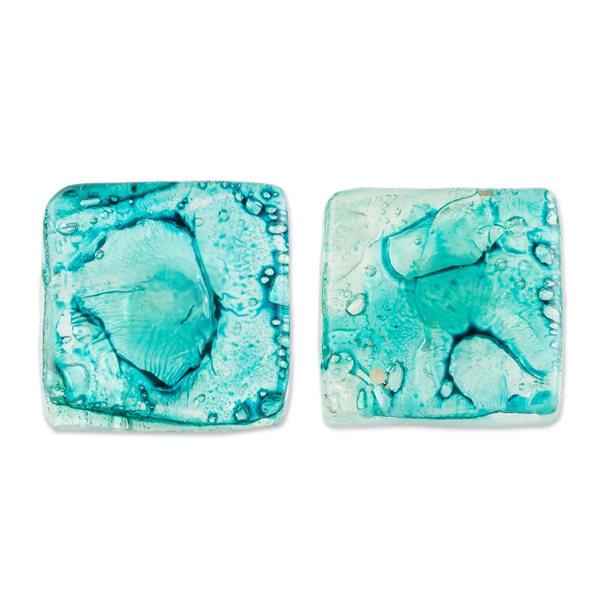 Bubble Explosion in Turquoise Guatemalan Recycled CD Button Earrings - Image 2
