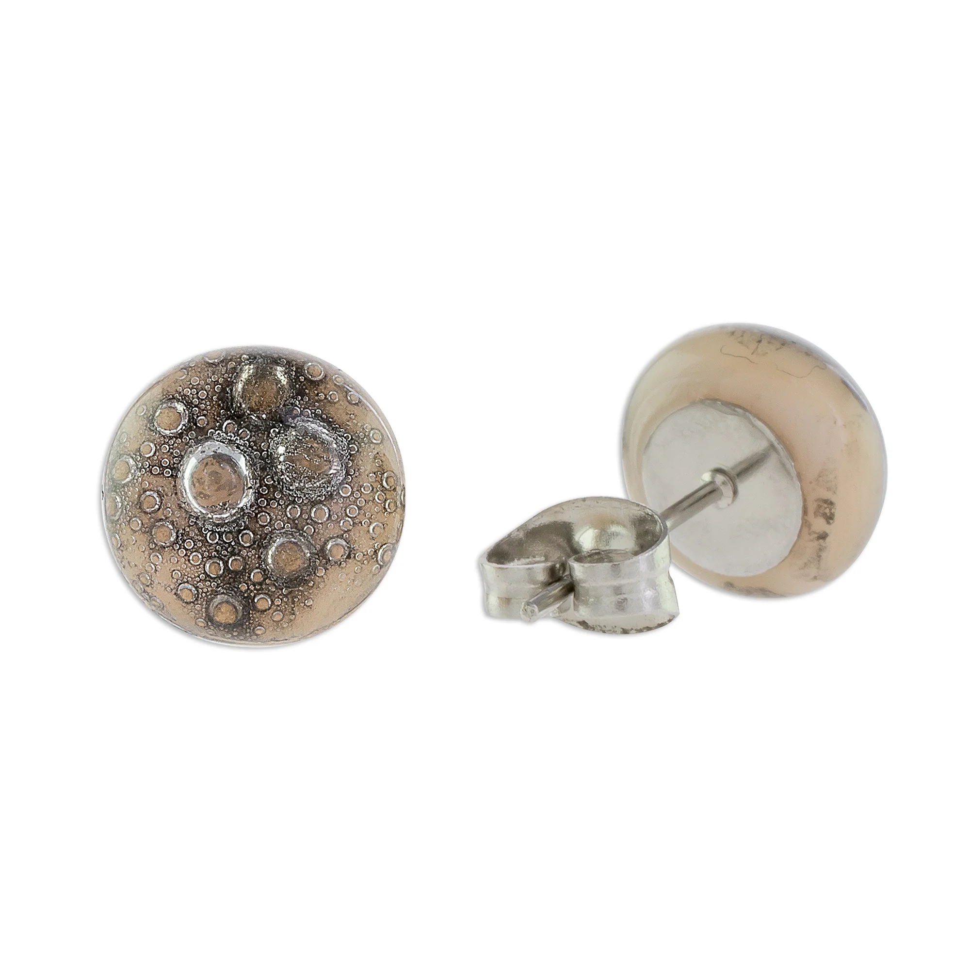 Bubble Texture in Grey Art Glass Stud Earrings in Grey from Costa Rica - Image 5