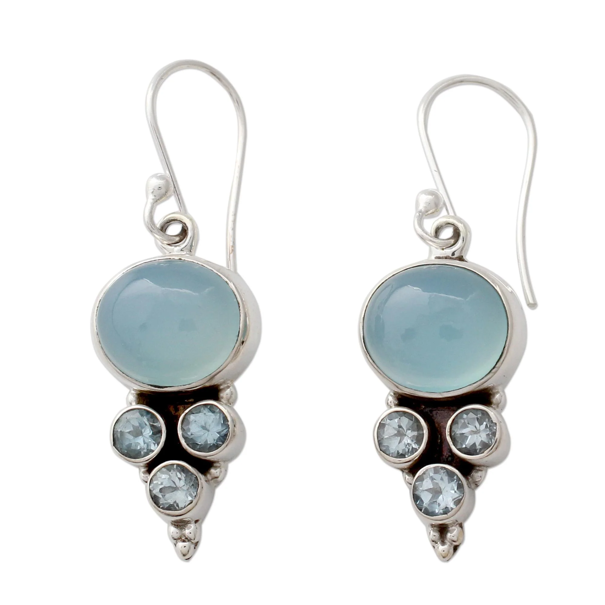Bubbling Stream Topaz & Chalcedony Silver Earrings - Image 2