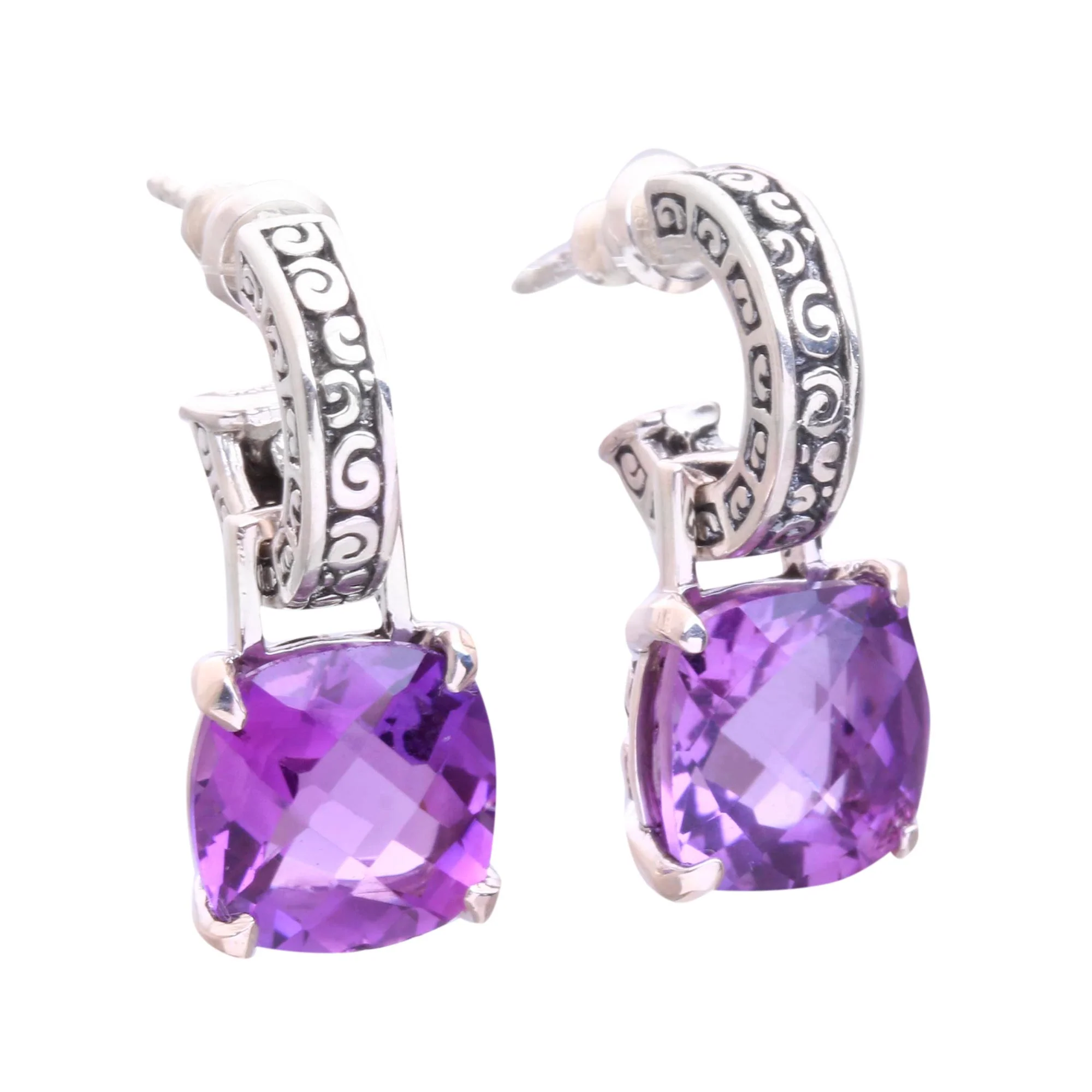 Buddha Hoops Amethyst Dangle Earrings - Image 4