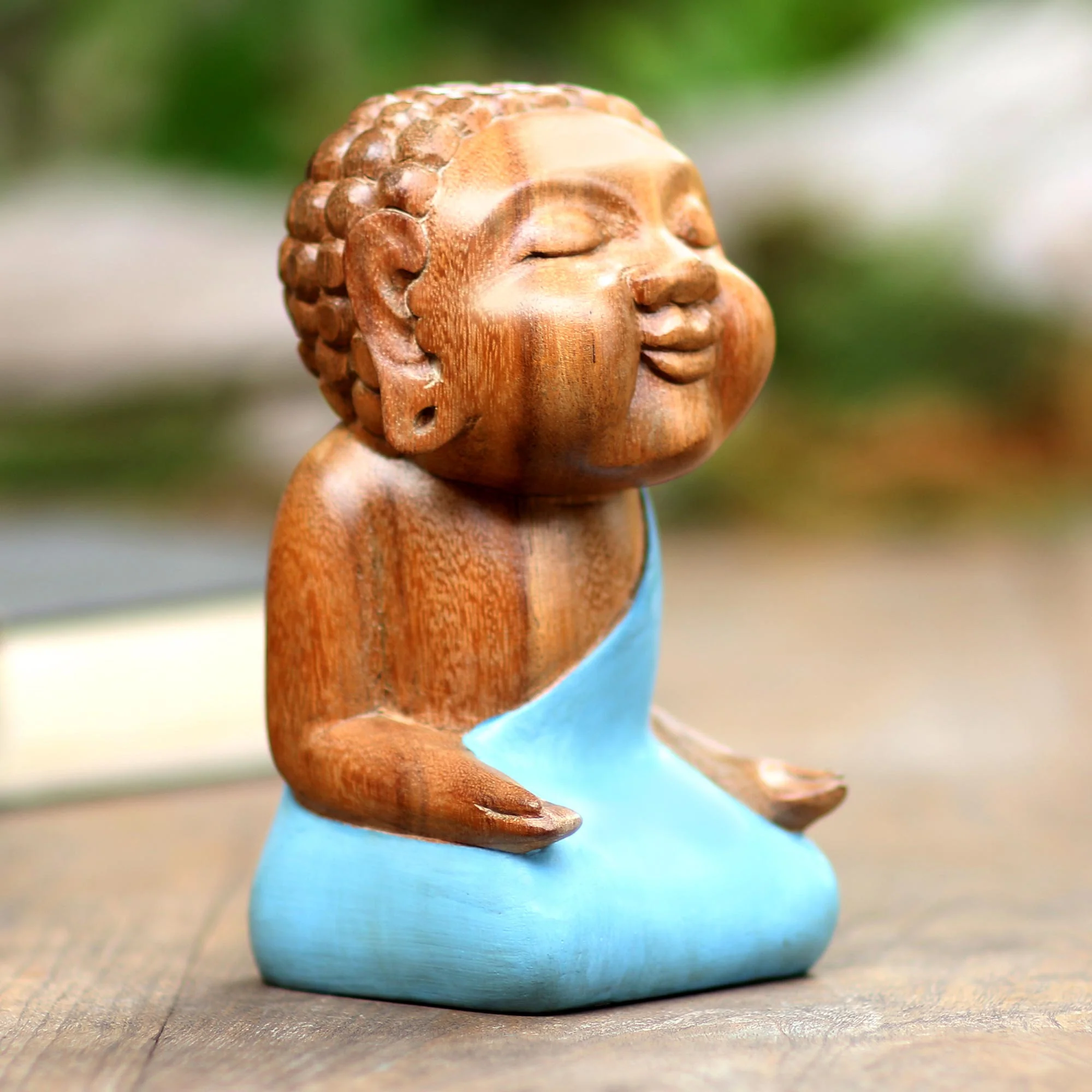 Buddha in Light Blue Hand Carved Buddha Sculpture - Image 4