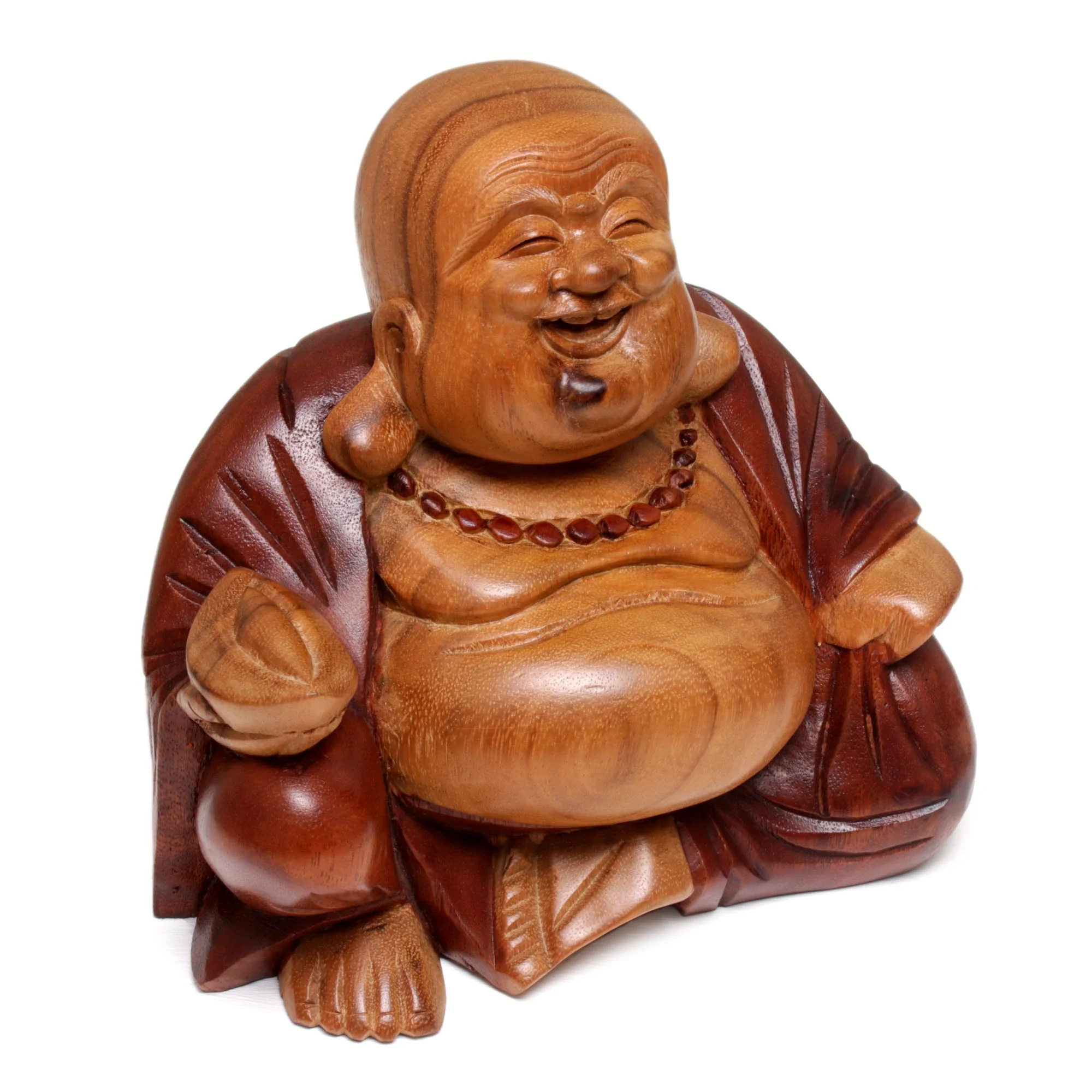 Buddha Laughs Acacia Wood Joyful Buddha Sculpture Carved by Hand in Bali - Image 5