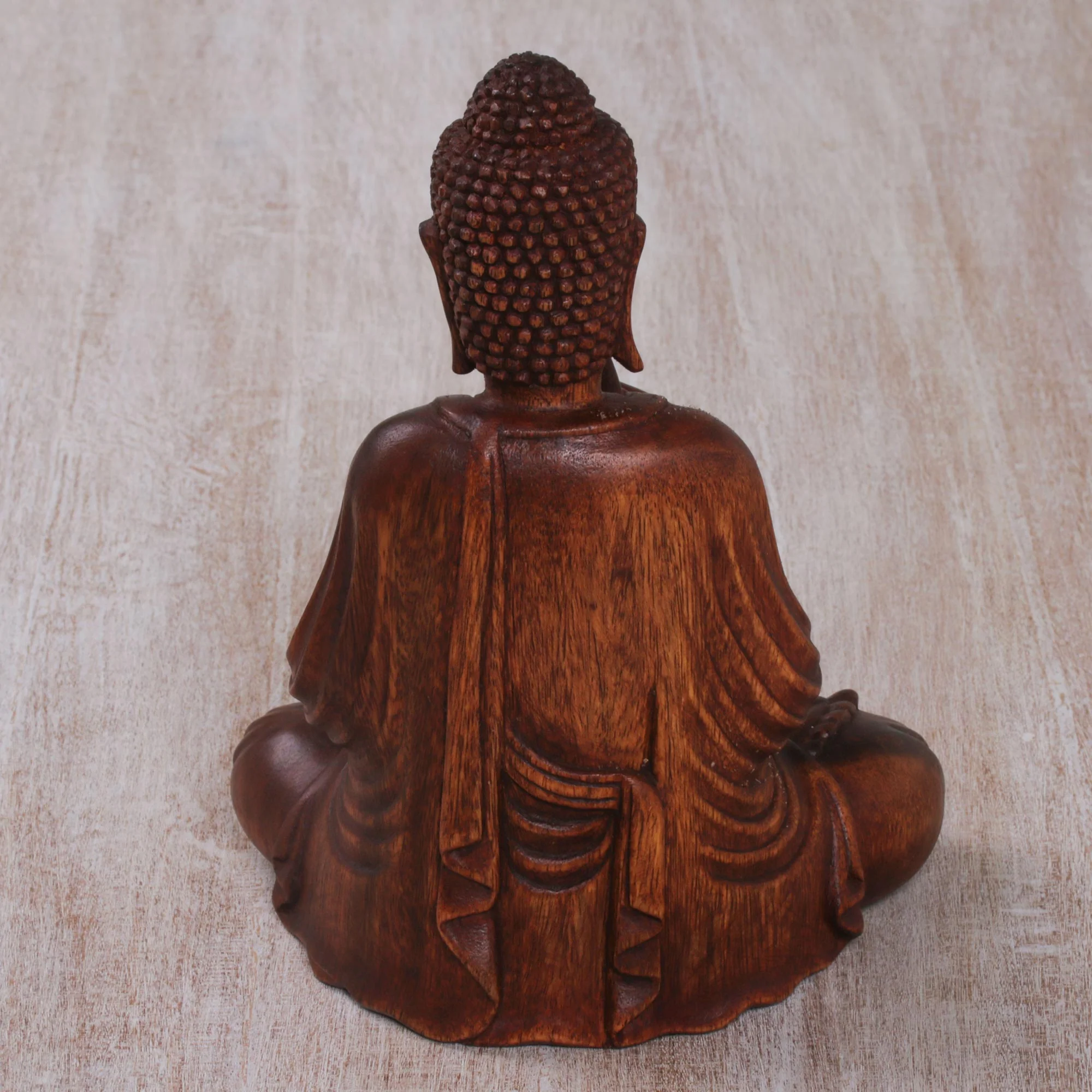 Buddha with Vitarka Mudra Handcrafted Suar Wood Buddha Sculpture from Bali - Image 4