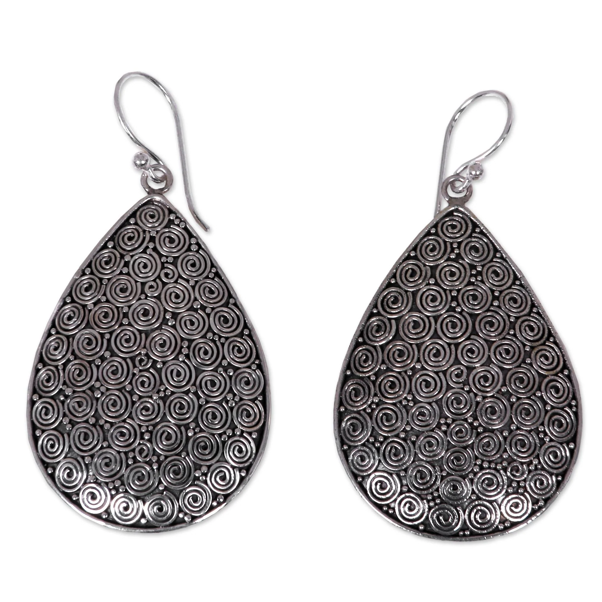 Buddha's Curls Buddha Theme Sterling Silver Earrings Handcrafted in Bali - Image 2