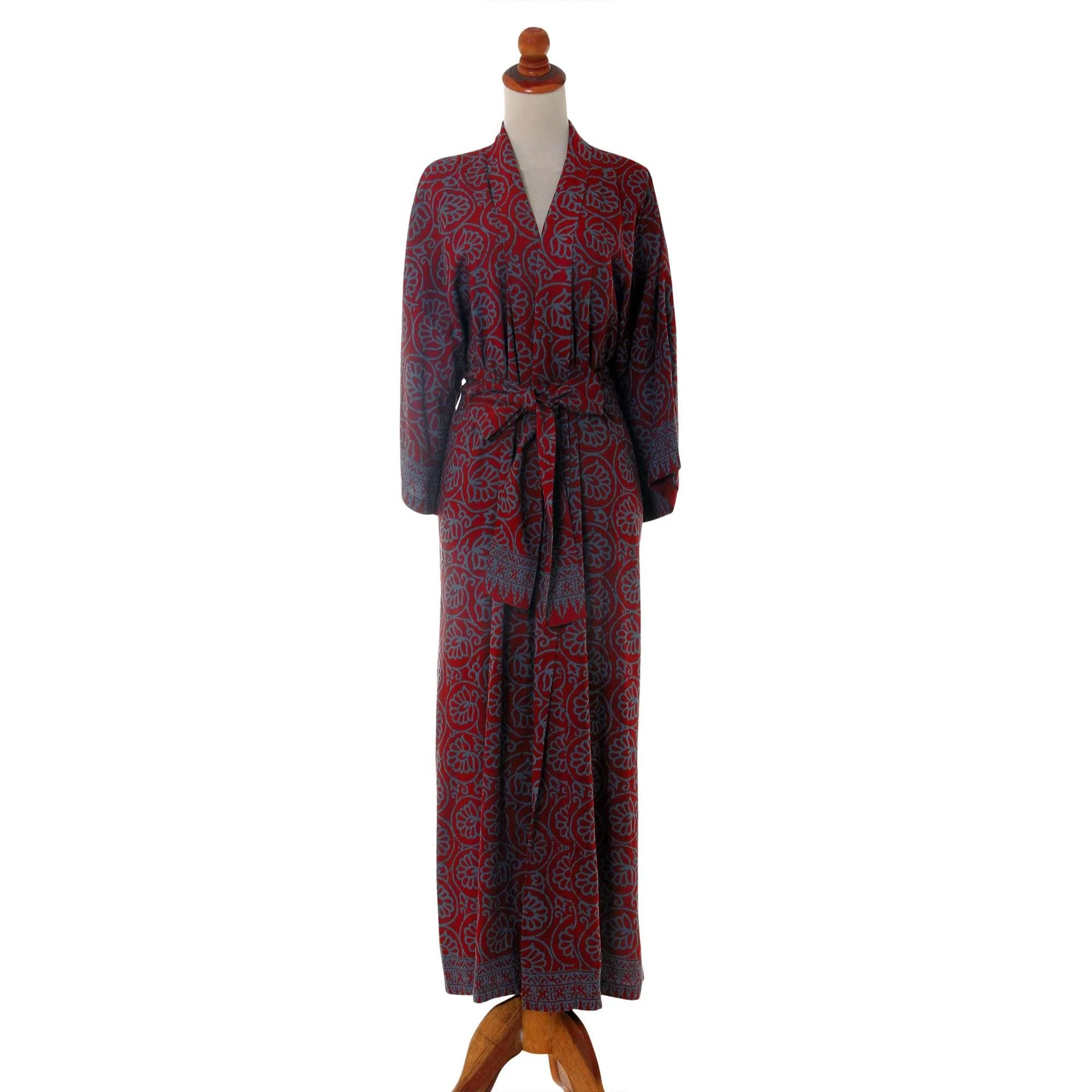 Burgundy Floral Batik Robe - Image 5
