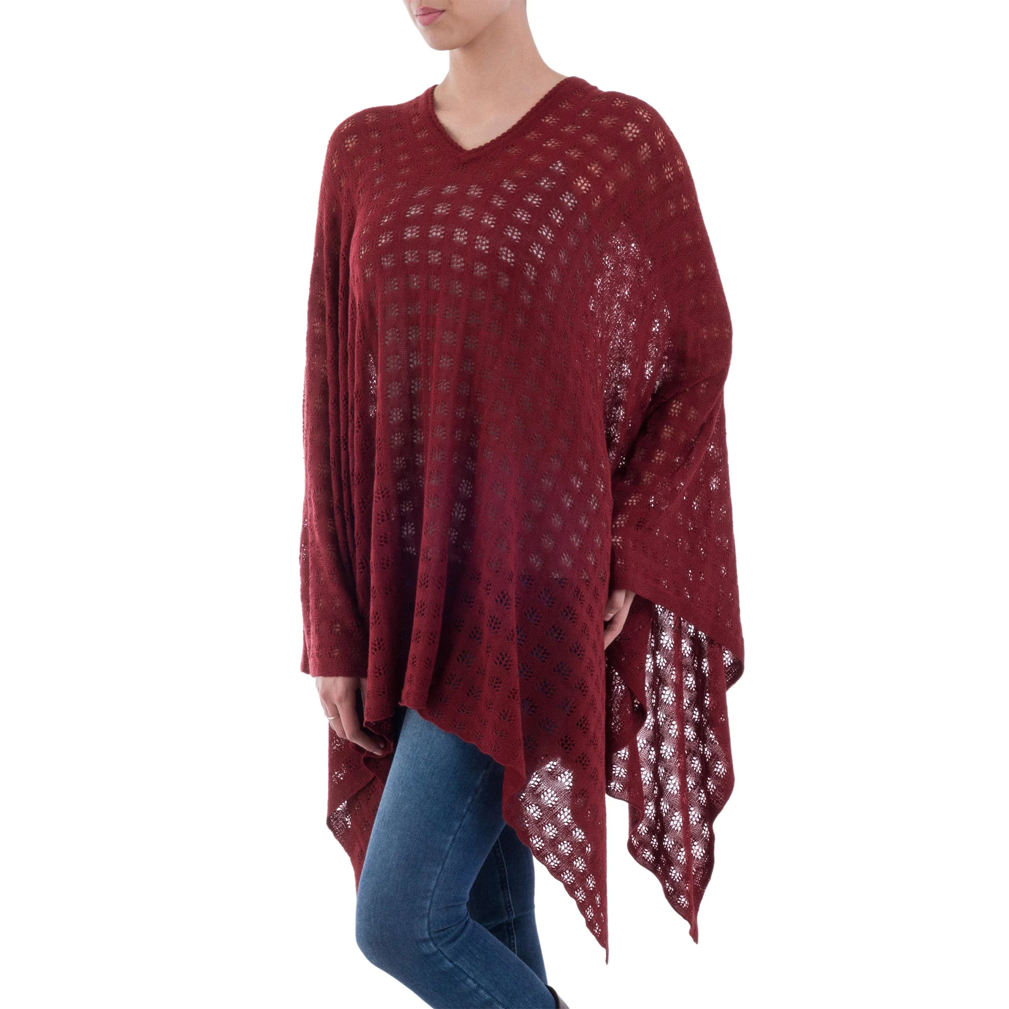 Burgundy Shadow Alpaca Bohemian Drape Poncho - Image 3