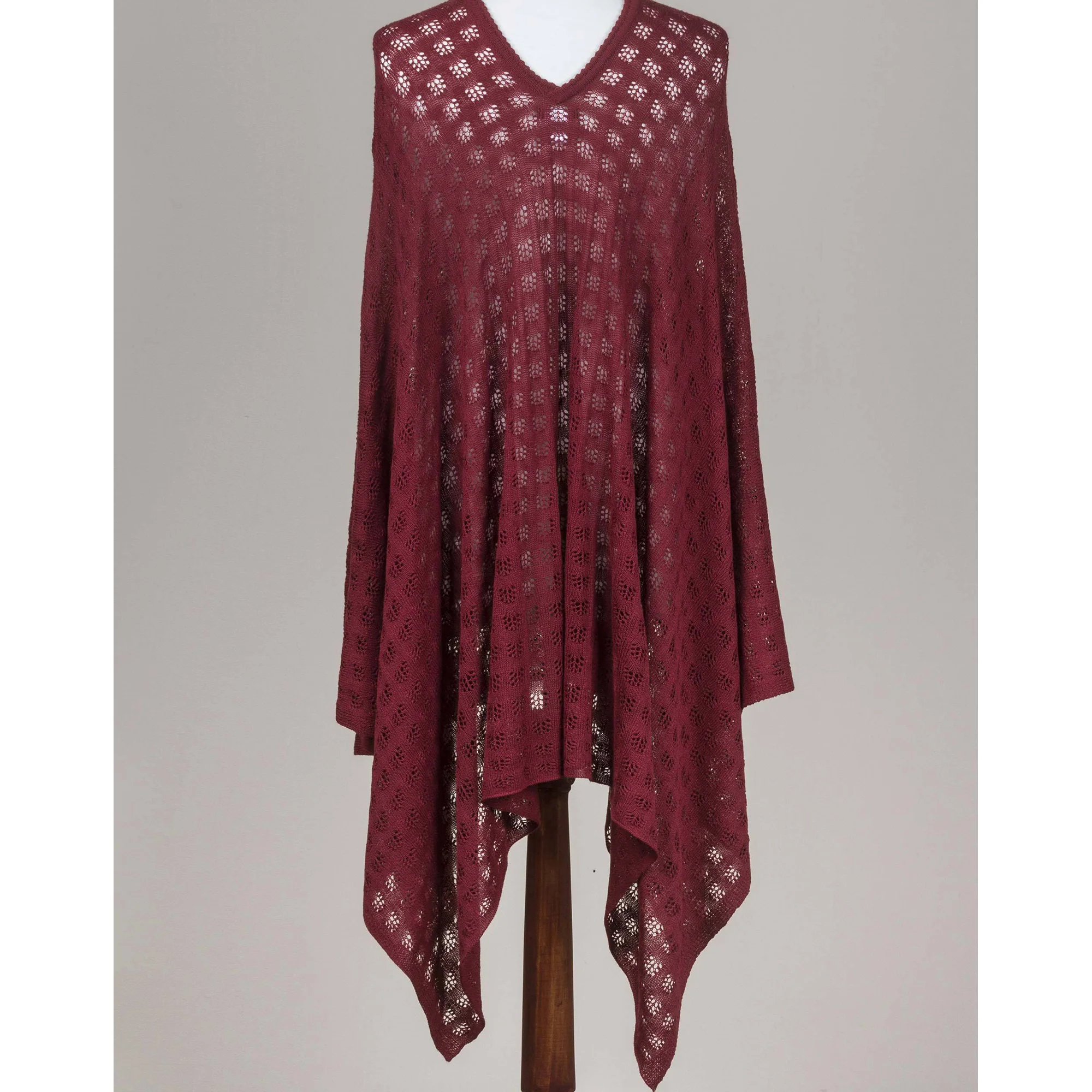 Burgundy Shadow Alpaca Bohemian Drape Poncho - Image 5
