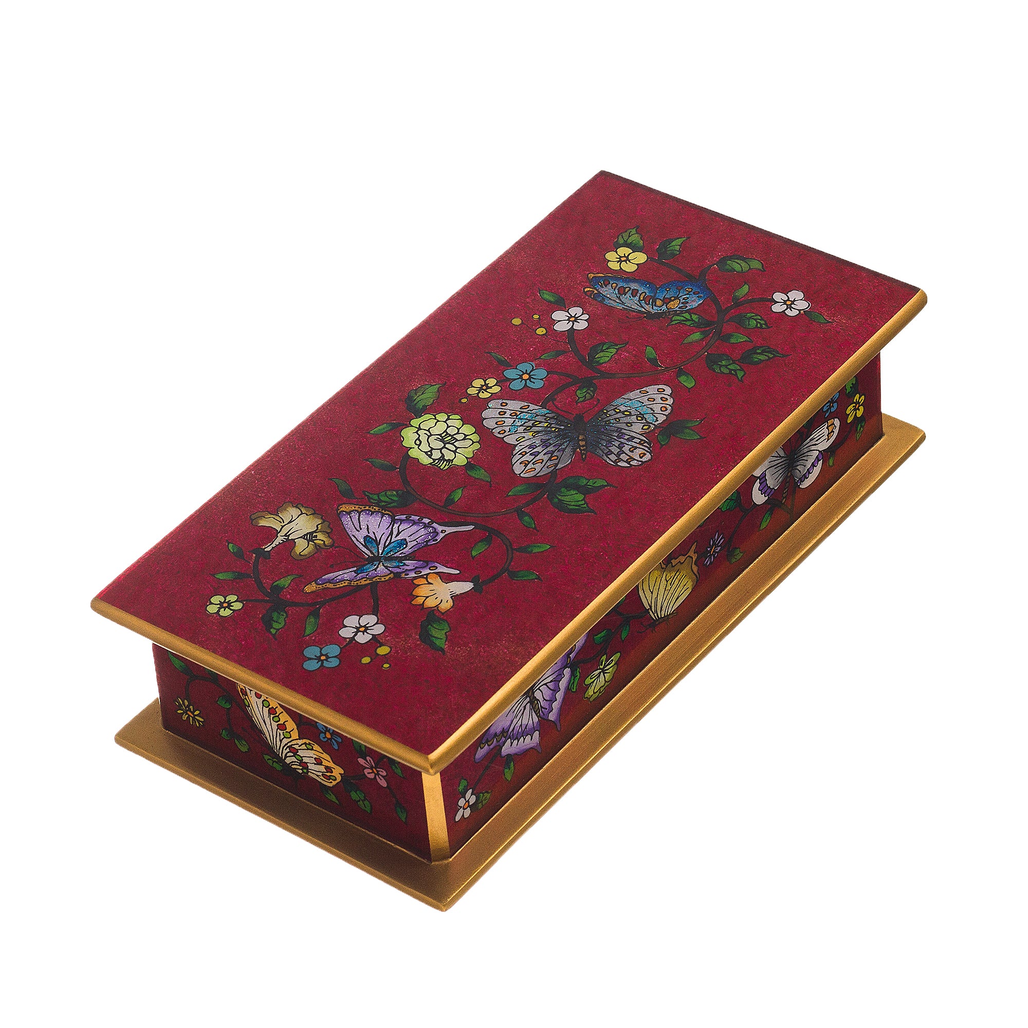 Butterflies on Burgundy Burgundy Reverse-Painted Glass Decorative Box - Image 2
