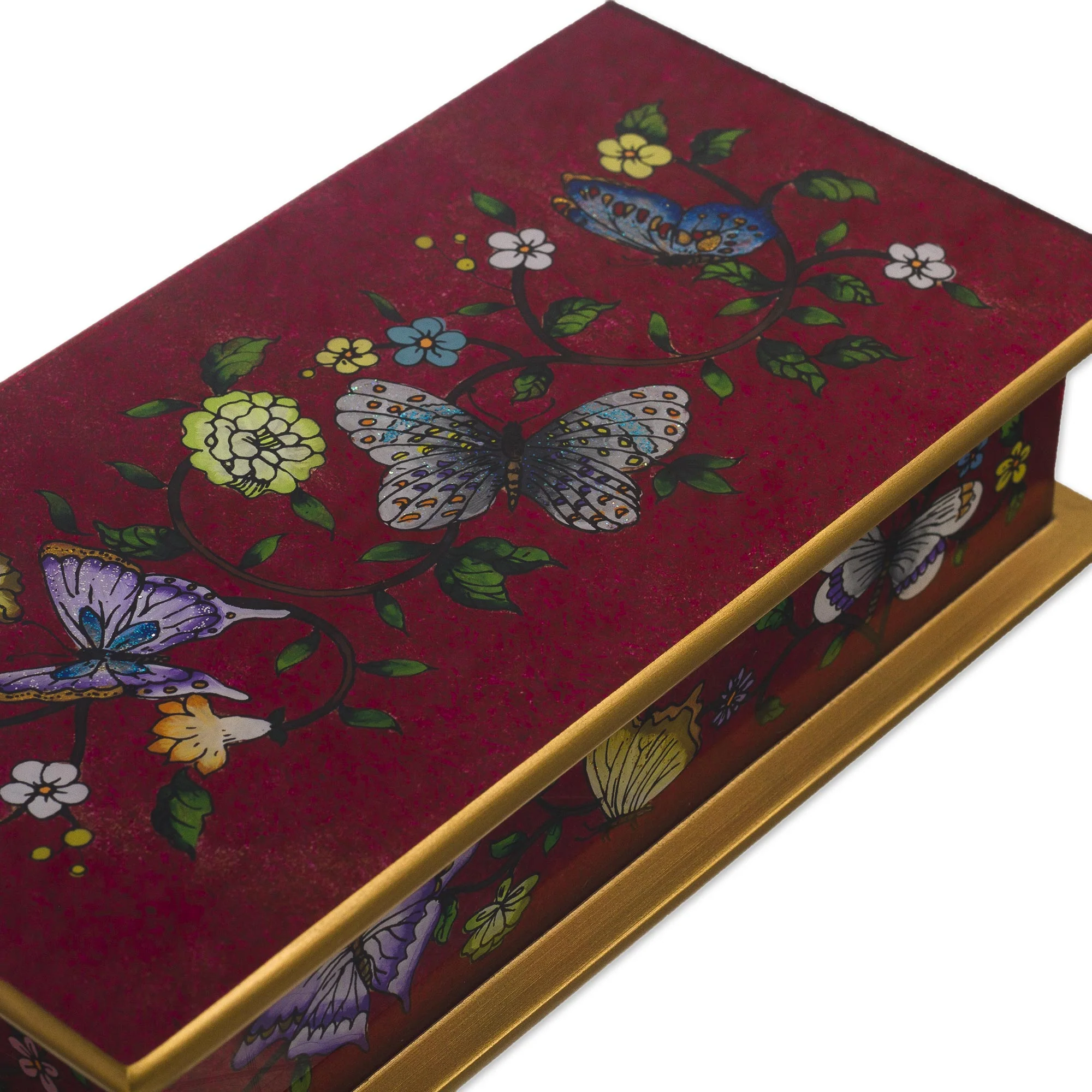 Butterflies on Burgundy Burgundy Reverse-Painted Glass Decorative Box - Image 5