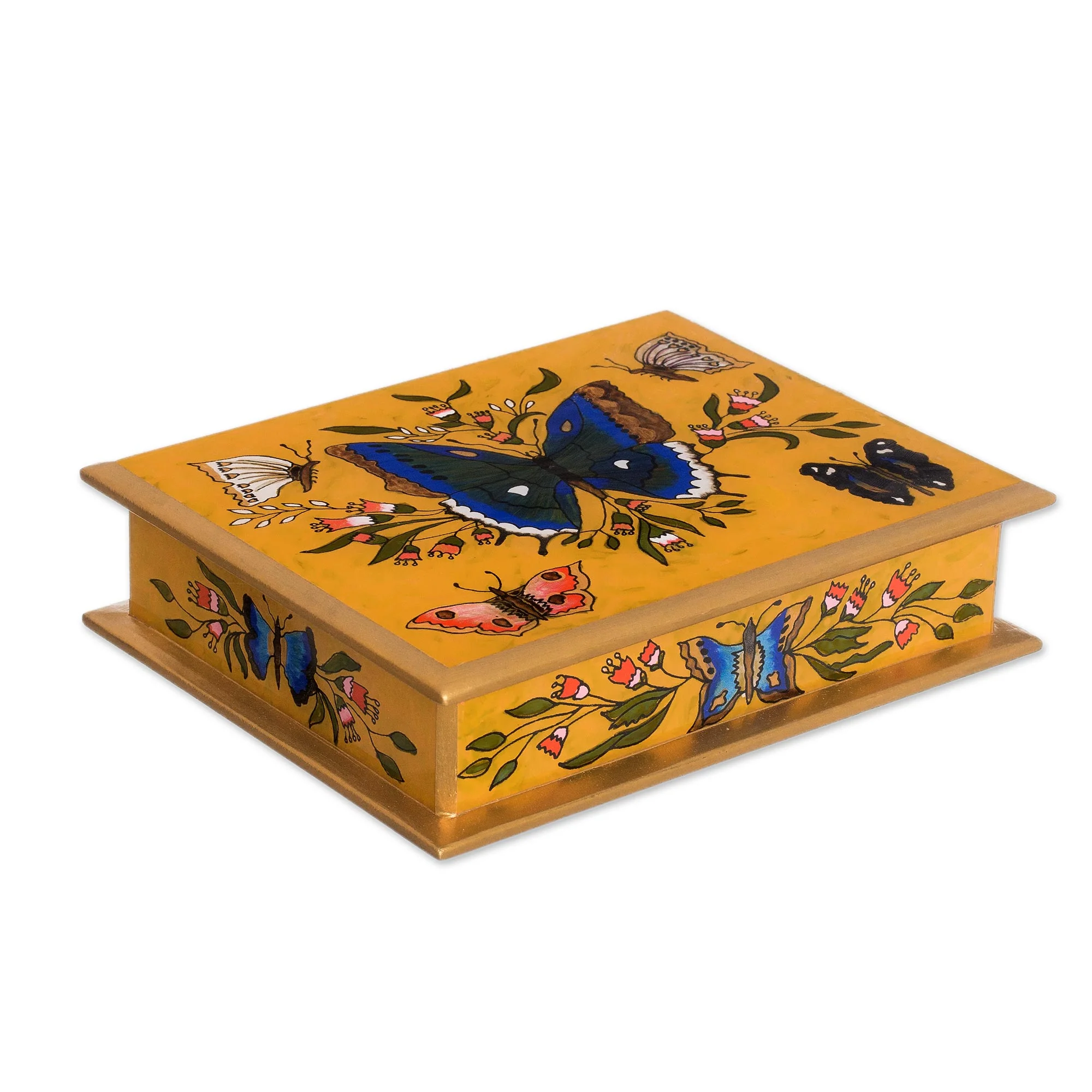 Butterfly Court Reverse Painted Glass on Wood Jewelry Box with Butterflies - Image 2