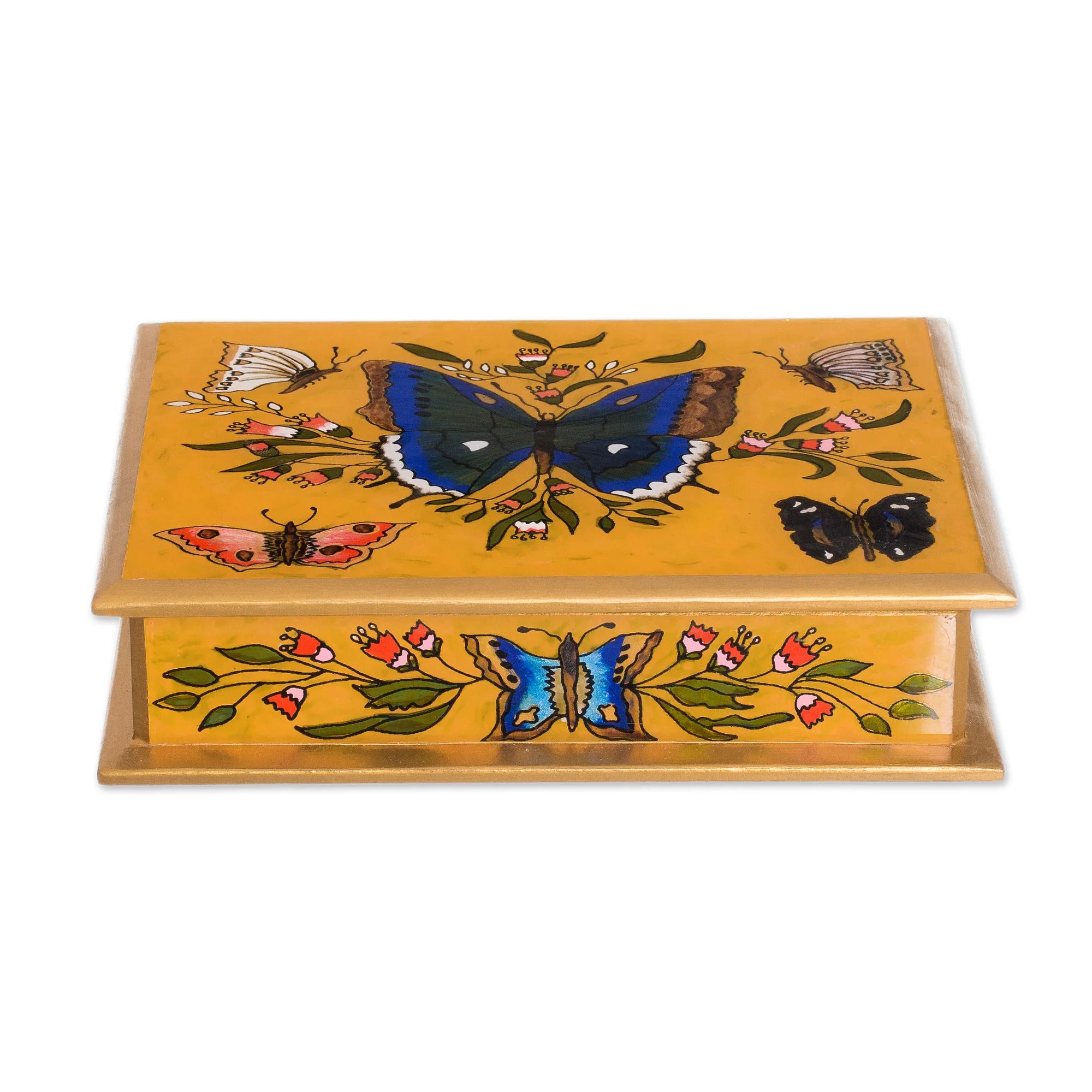 Butterfly Court Reverse Painted Glass on Wood Jewelry Box with Butterflies - Image 3