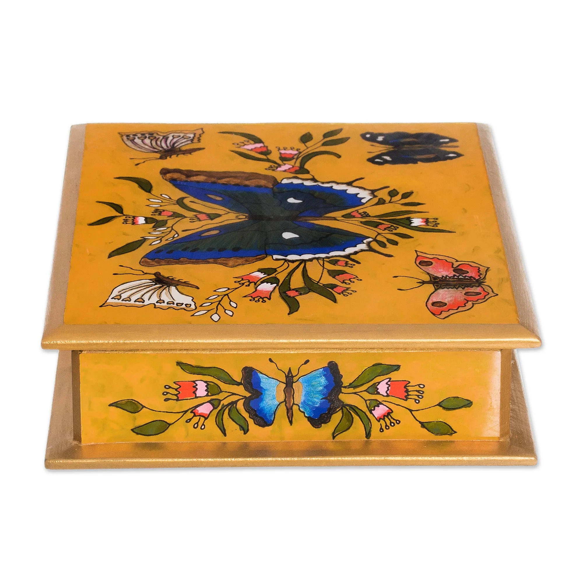 Butterfly Court Reverse Painted Glass on Wood Jewelry Box with Butterflies - Image 4