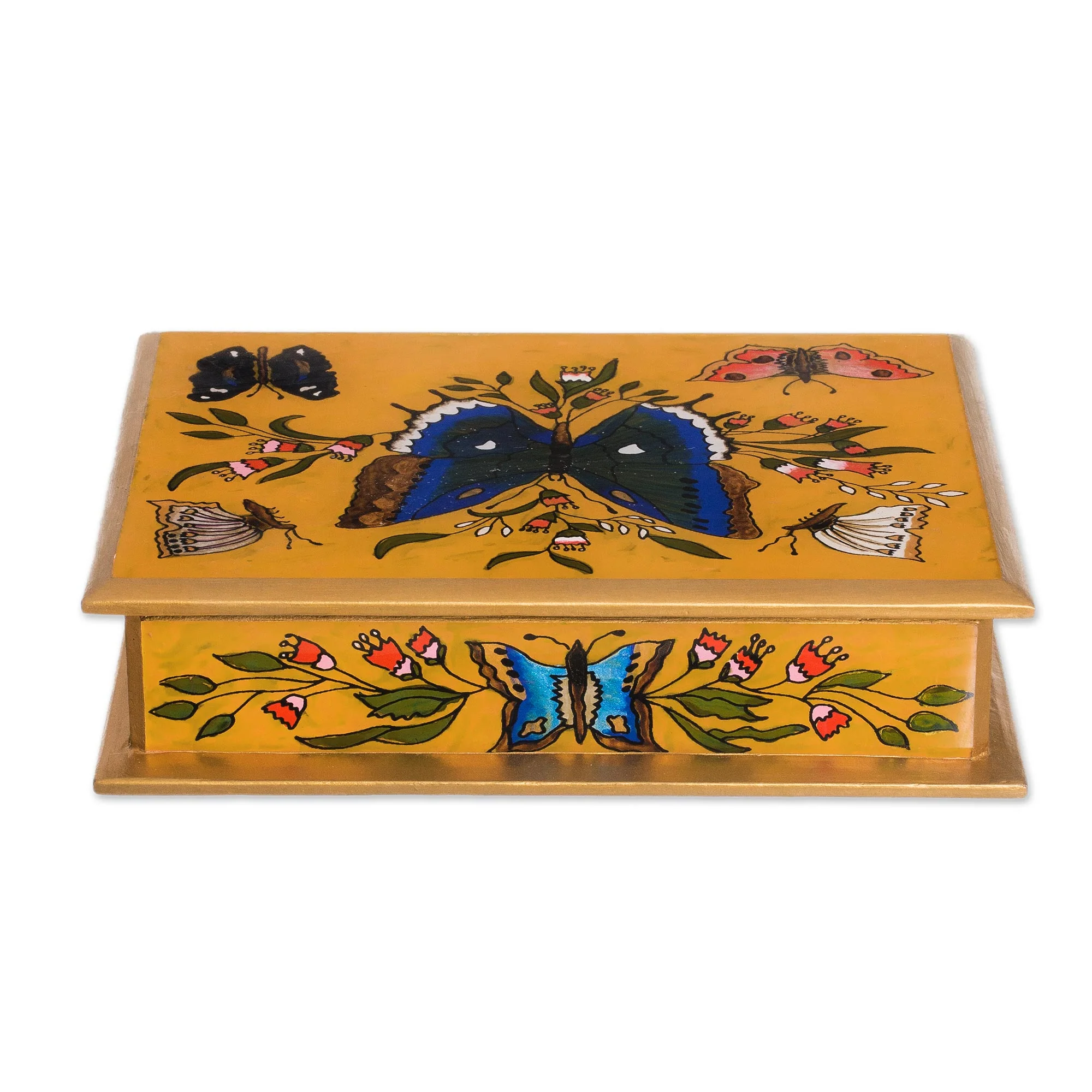 Butterfly Court Reverse Painted Glass on Wood Jewelry Box with Butterflies - Image 5