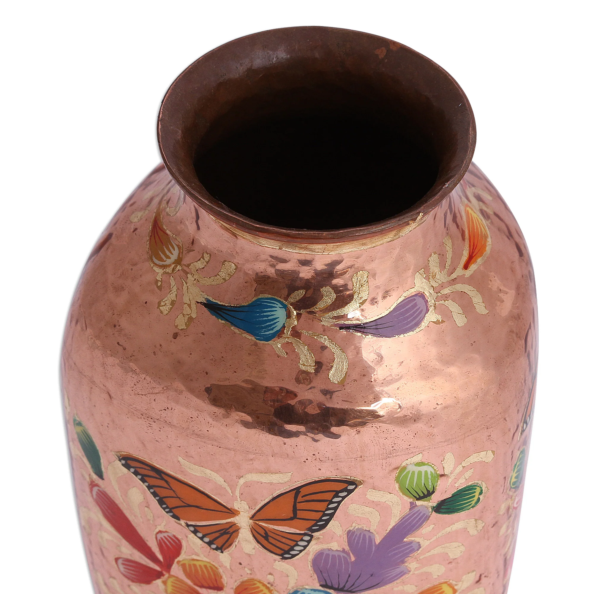 Butterfly Dance Handcrafted Copper and Gold Leaf Vase from Mexico - Image 5