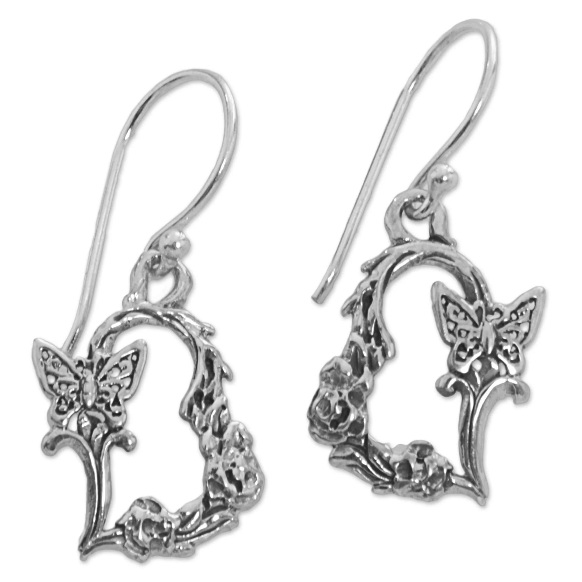 Butterfly Flutter Sterling Silver Butterfly Dangle Earrings from Indonesia - Image 2
