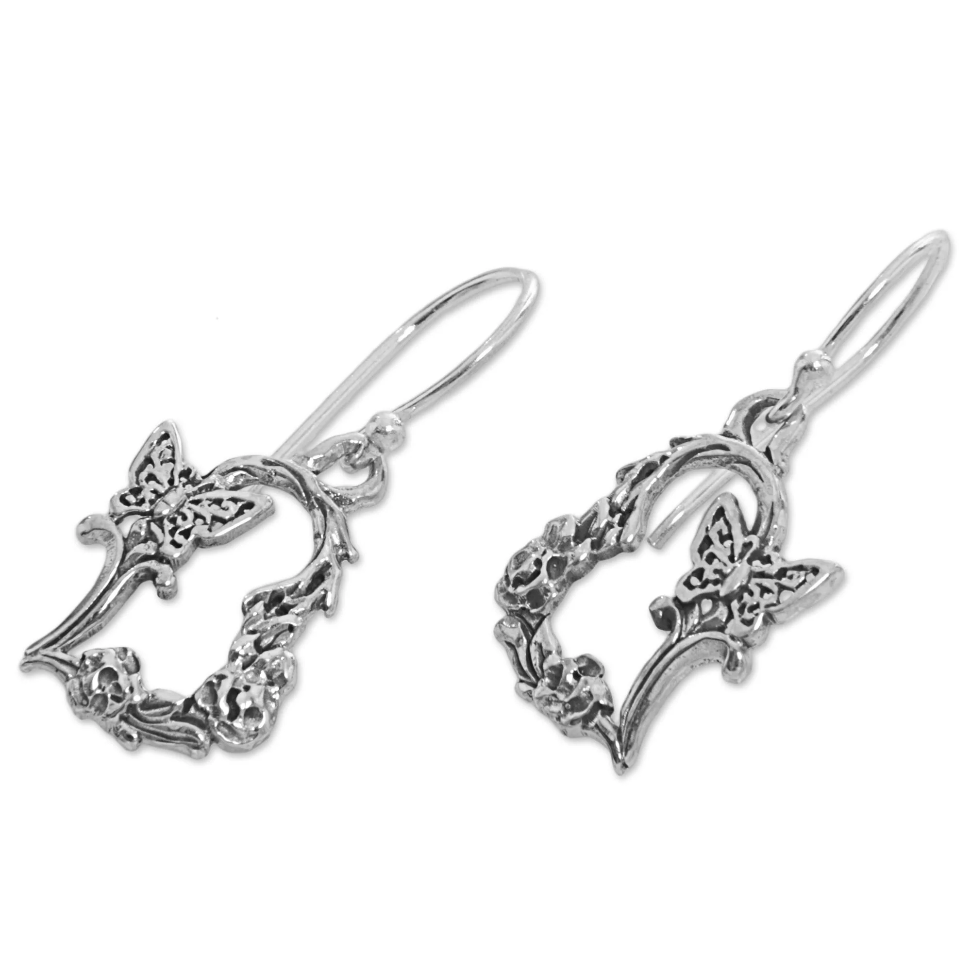 Butterfly Flutter Sterling Silver Butterfly Dangle Earrings from Indonesia - Image 3