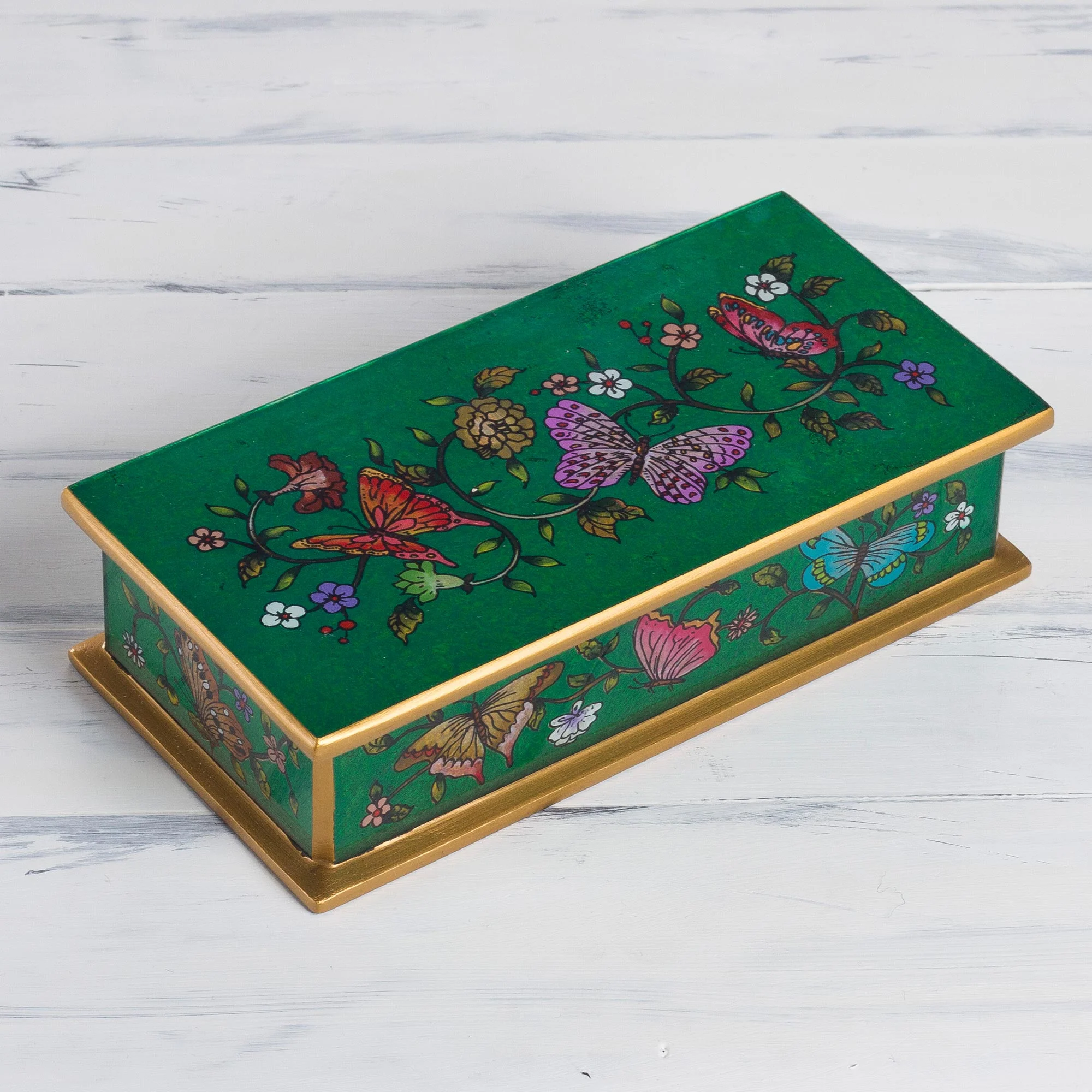 Butterfly Jubilee In Emerald Glass & Wood Box - Image 4
