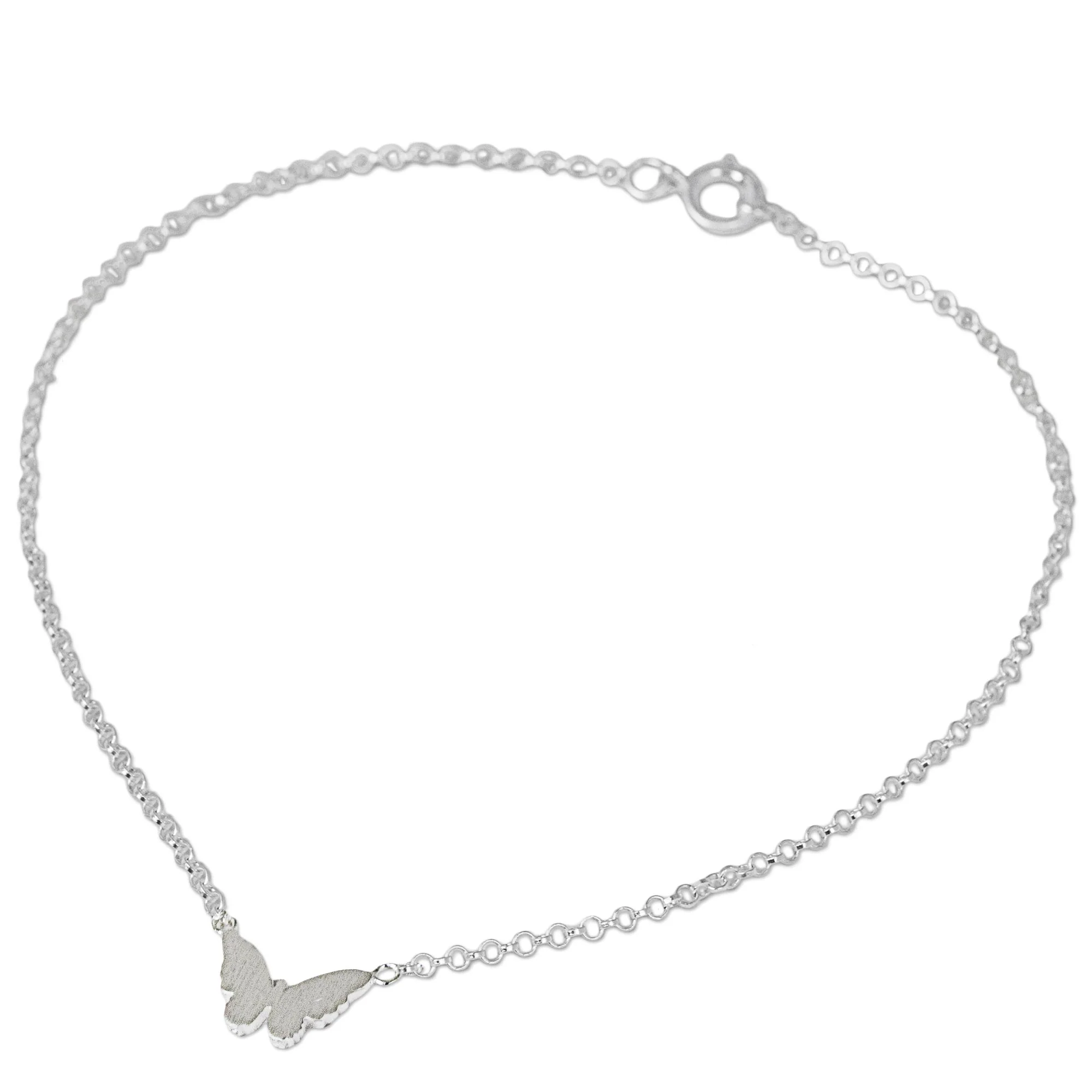 Butterfly Silhouette Thai Artisan Crafted Sterling Silver Butterfly Theme Anklet - Image 3