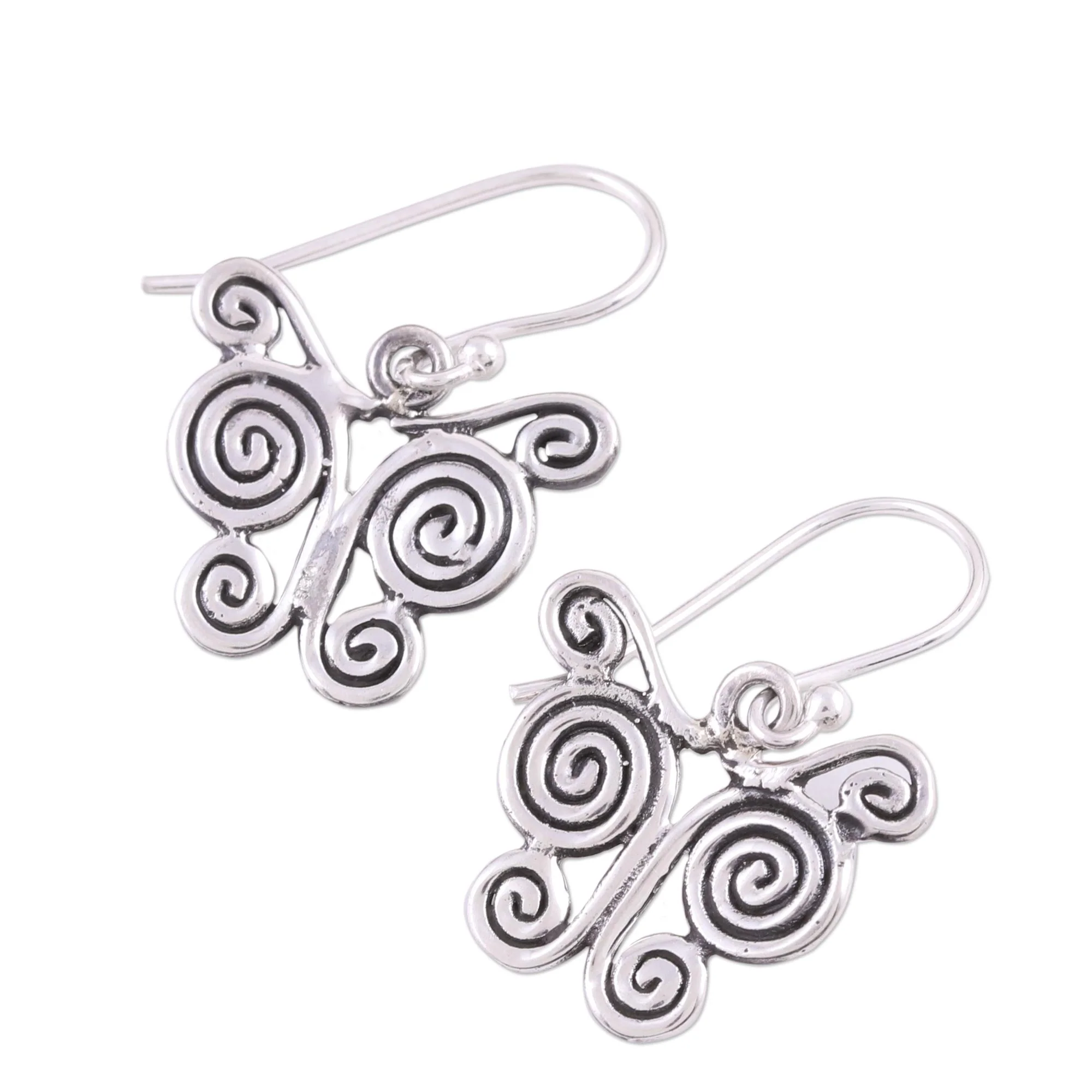 Butterfly Spiral Butterfly Themed Sterling Silver Dangle Earrings - Image 4