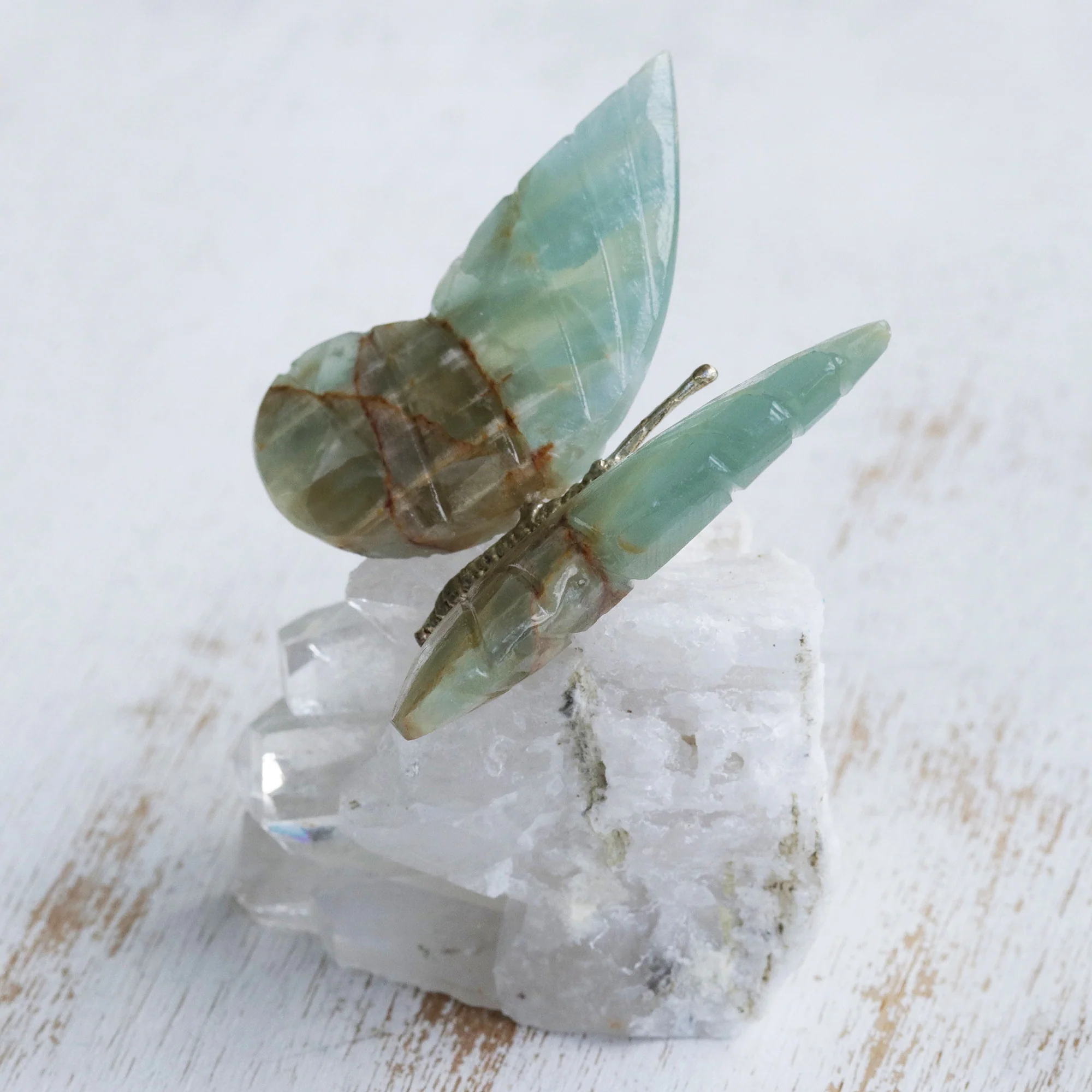 Butterfly's Rest Onyx and Quartz Butterfly Sculpture - Image 3