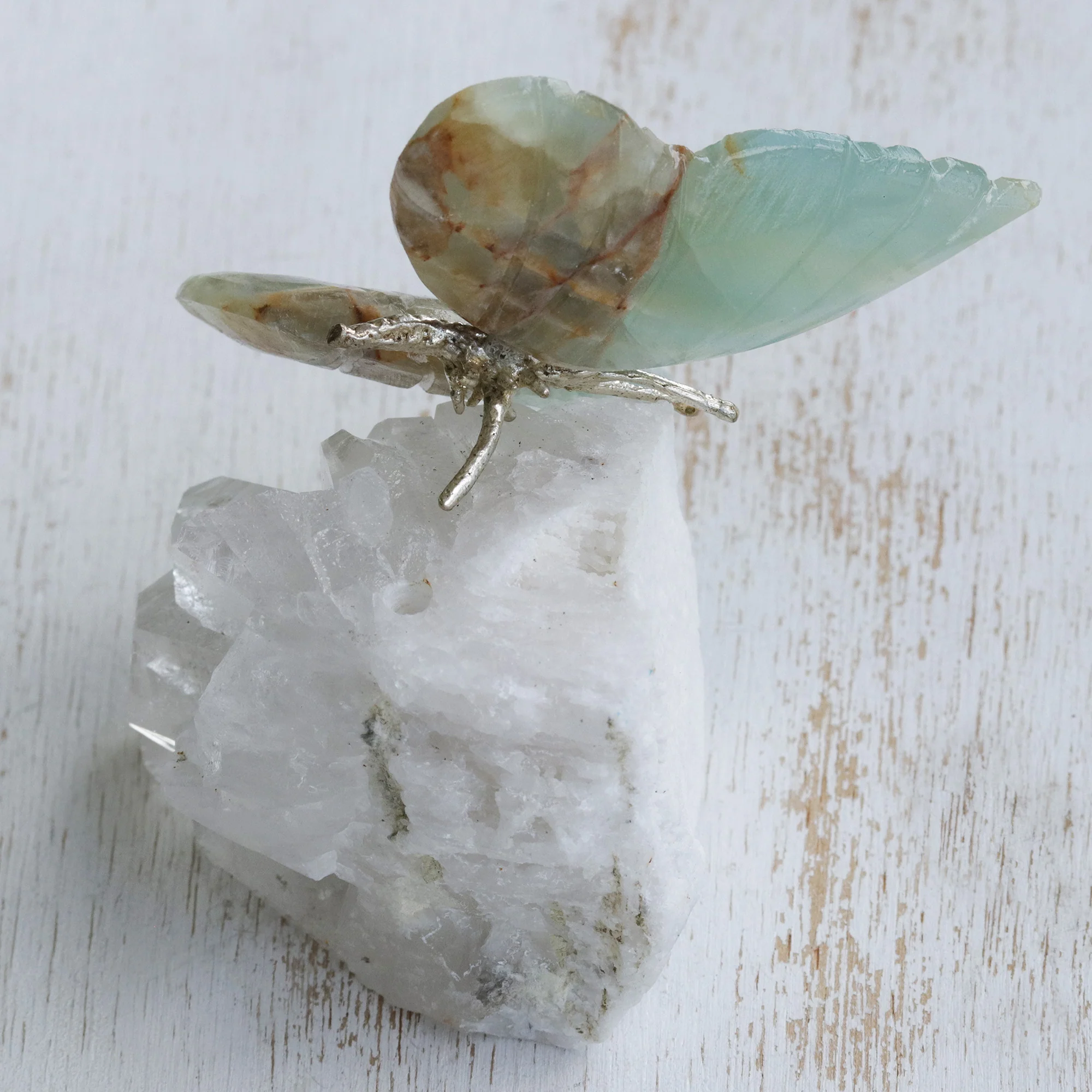Butterfly's Rest Onyx and Quartz Butterfly Sculpture - Image 4