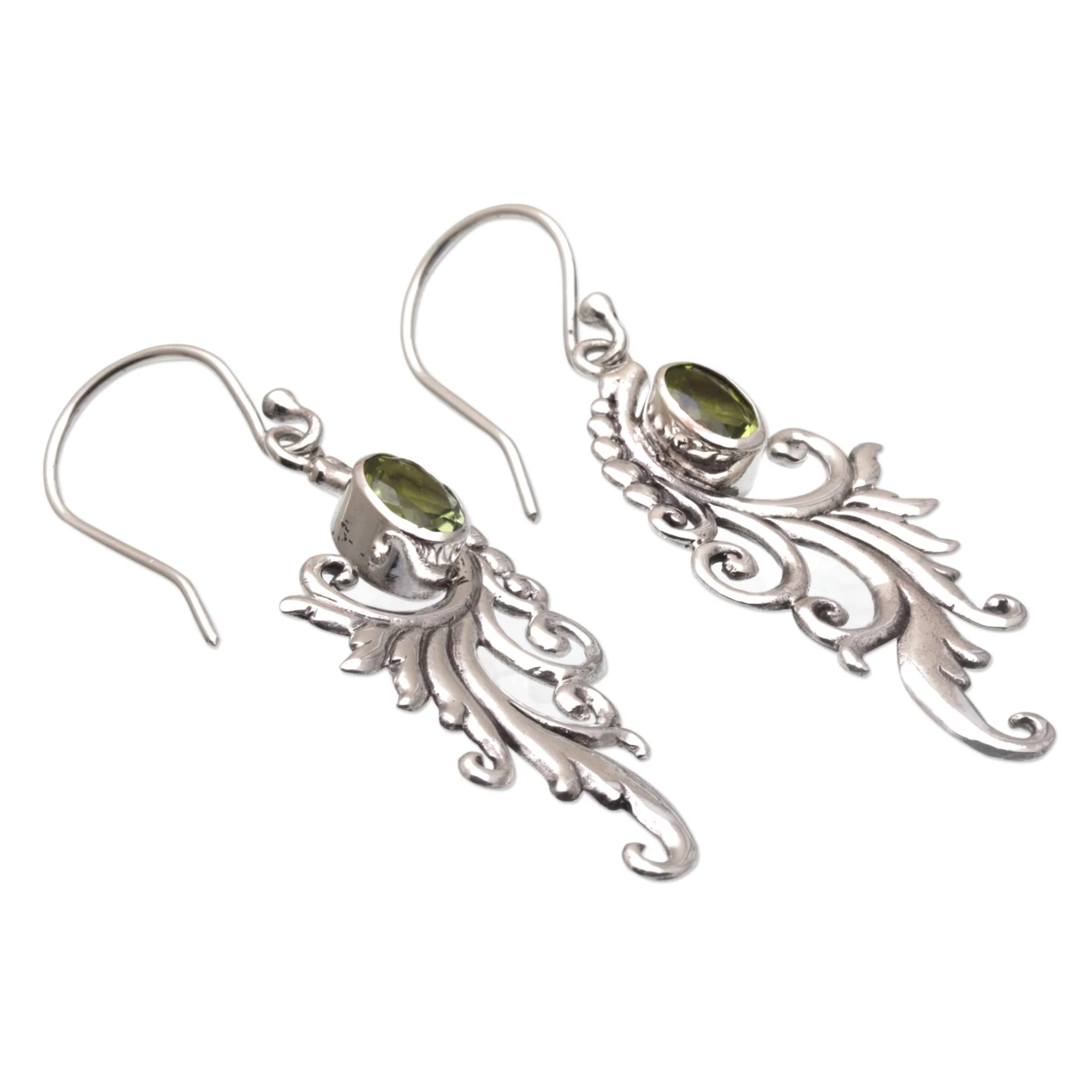 By the Wind Peridot and Sterling Silver Dangle Earrings from Bali - Image 5