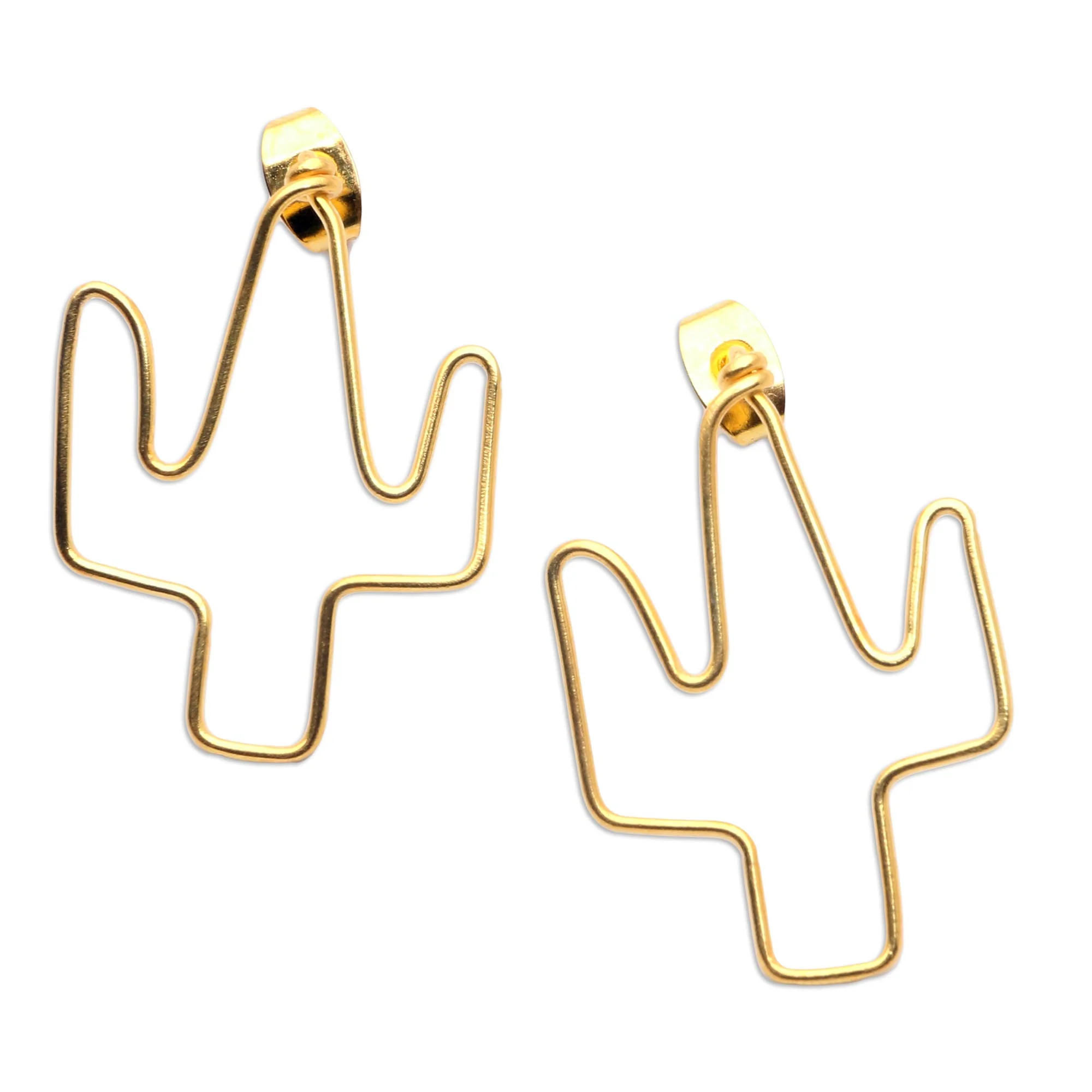Cactus Party Gold-Plated Cactus Drop Earrings from Bali - Image 2