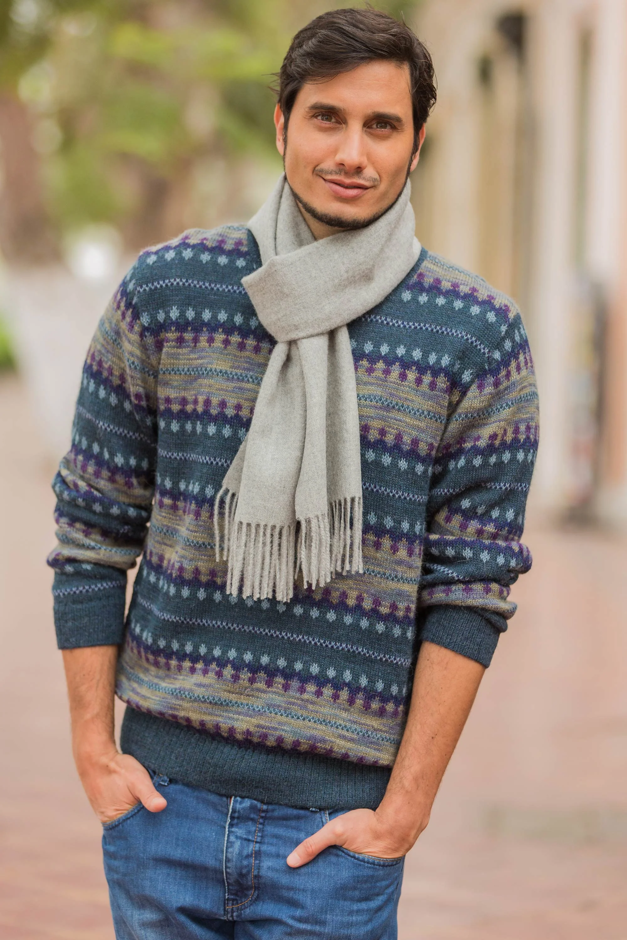 Cajamarca Blues Blue Men's Alpaca Sweater - Image 2