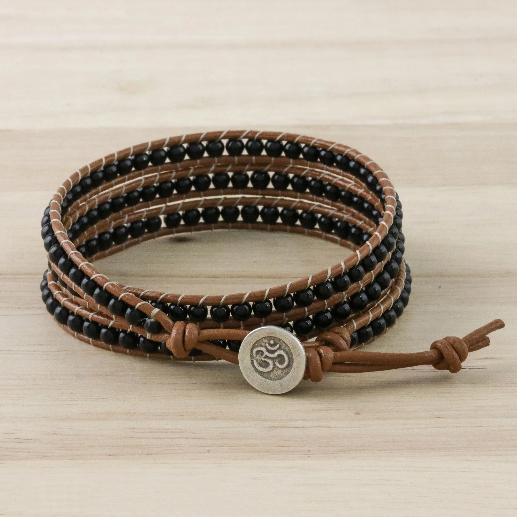 Calm Touch Onyx Beaded Wrap Bracelet from Thailand - Image 3