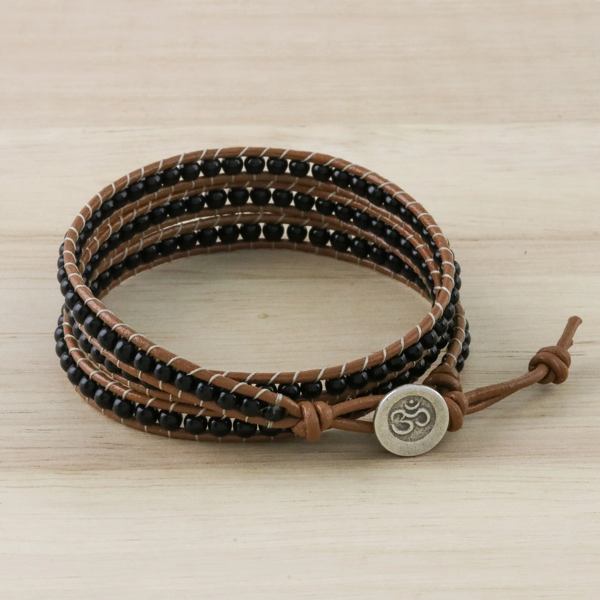 Calm Touch Onyx Beaded Wrap Bracelet from Thailand - Image 4