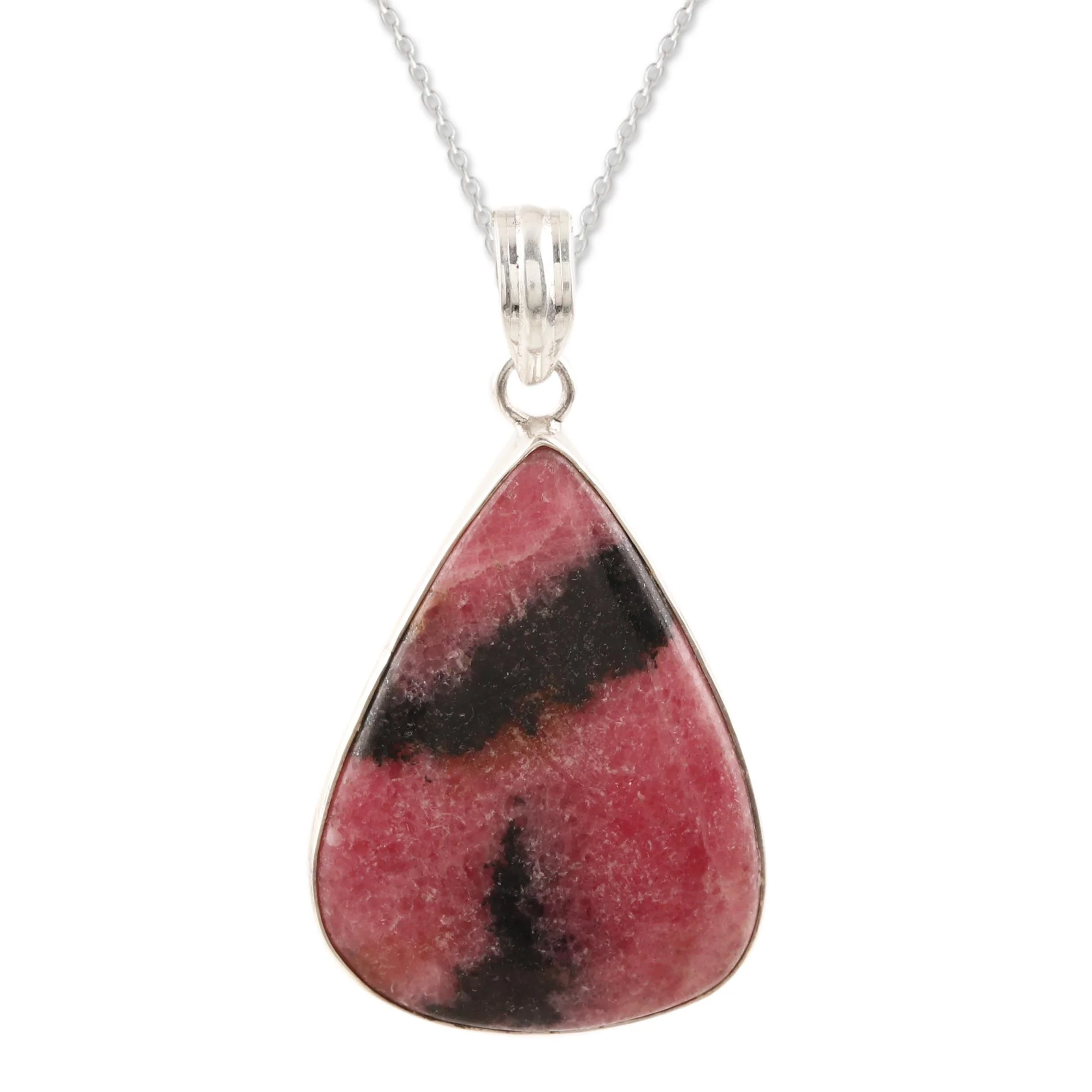 Calming Earth Natural Rhodonite Pendant Necklace from India - Image 4