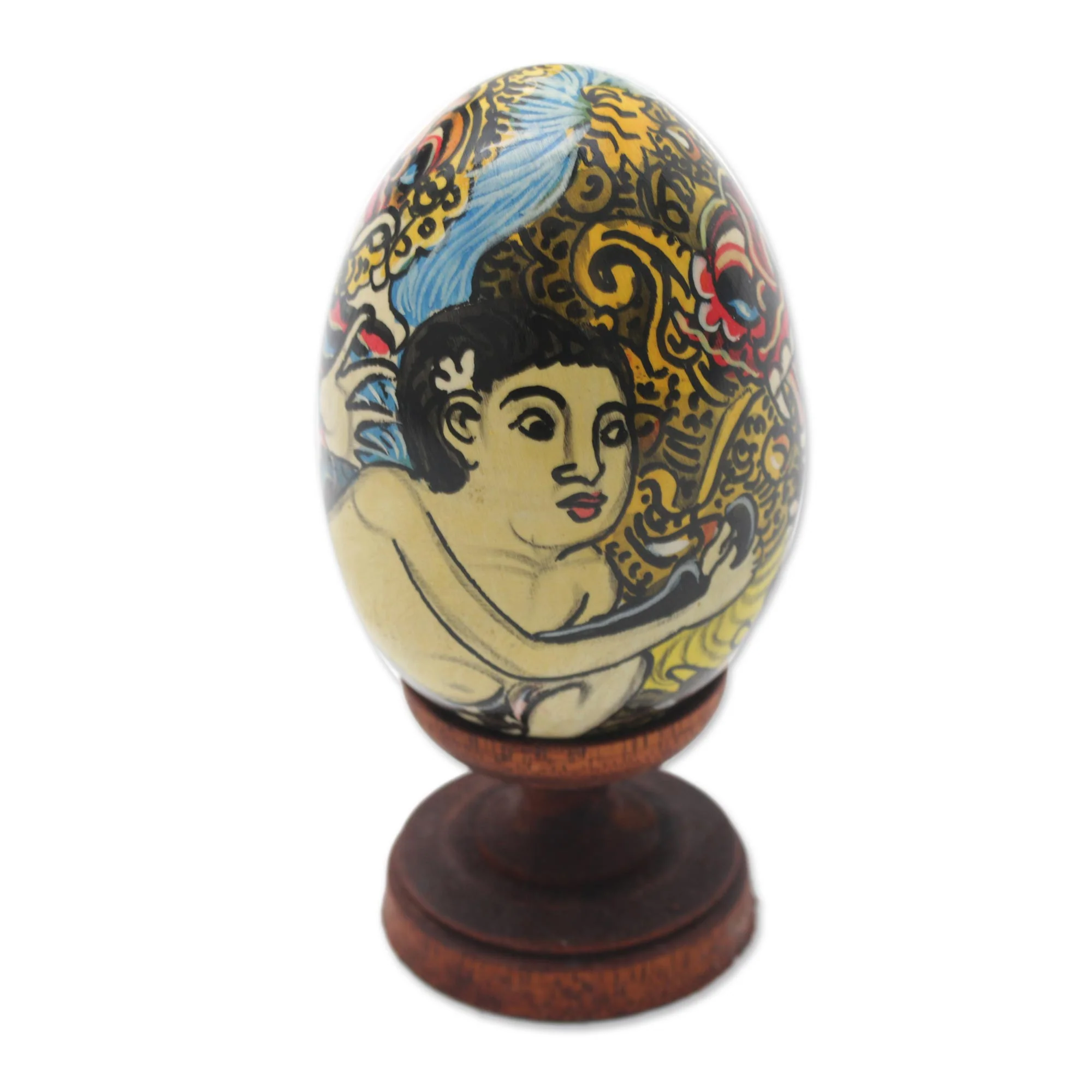 Calon Arang Egg-Shaped Albesia Wood Witch Sculpture from Bali - Image 2