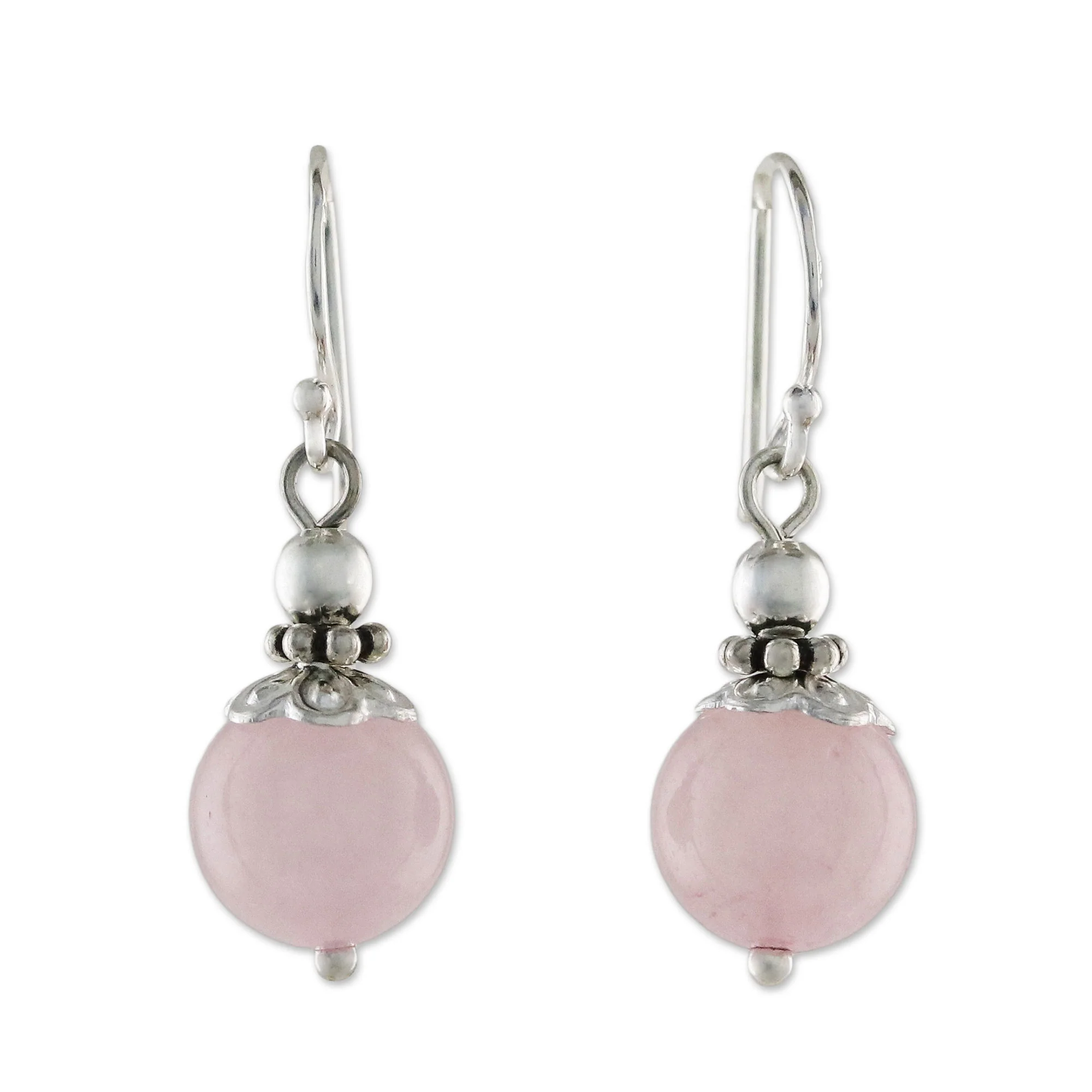 Candy Cloud Handcrafted Rose Quartz and Sterling Silver Dangle Earrings - Image 2