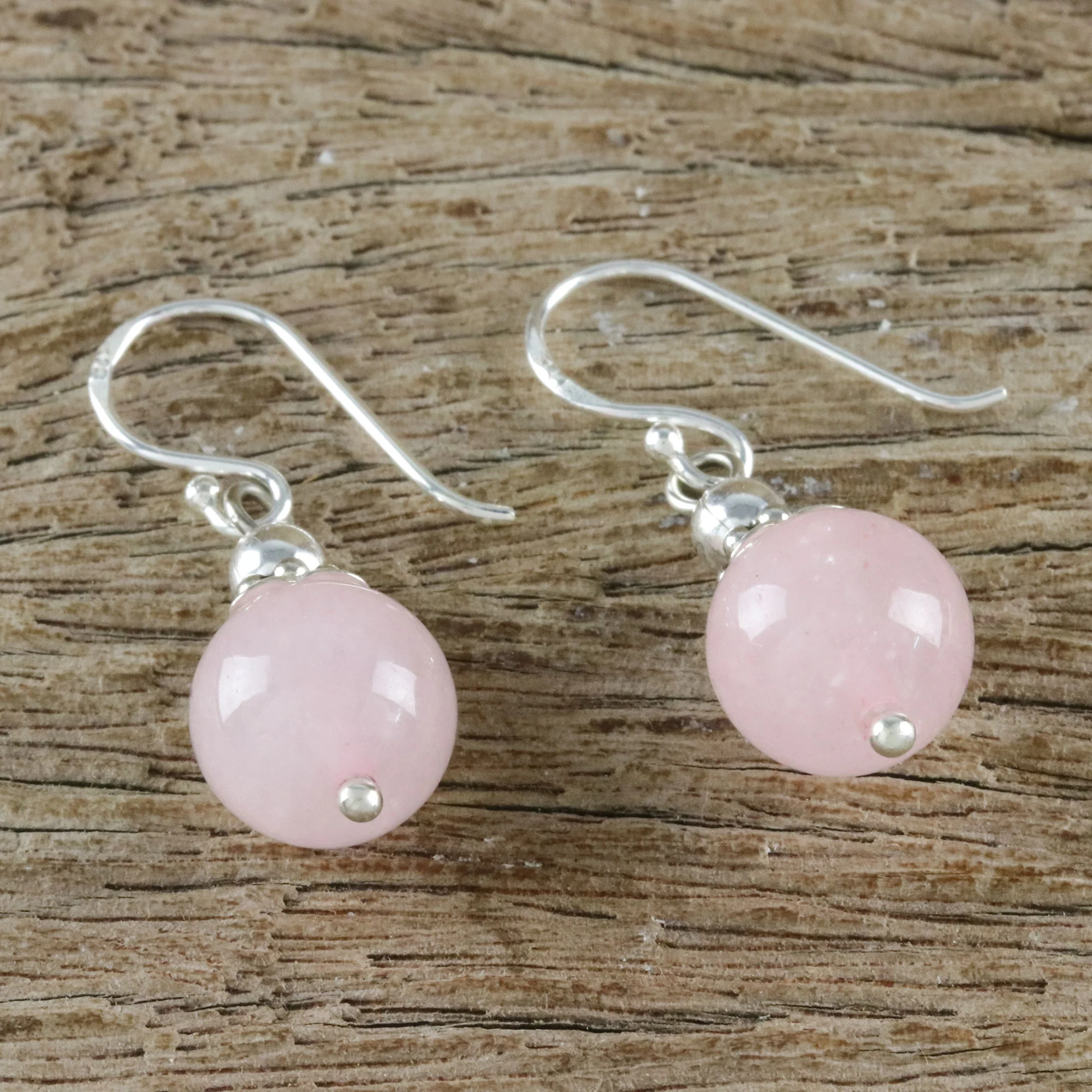 Candy Cloud Handcrafted Rose Quartz and Sterling Silver Dangle Earrings - Image 3