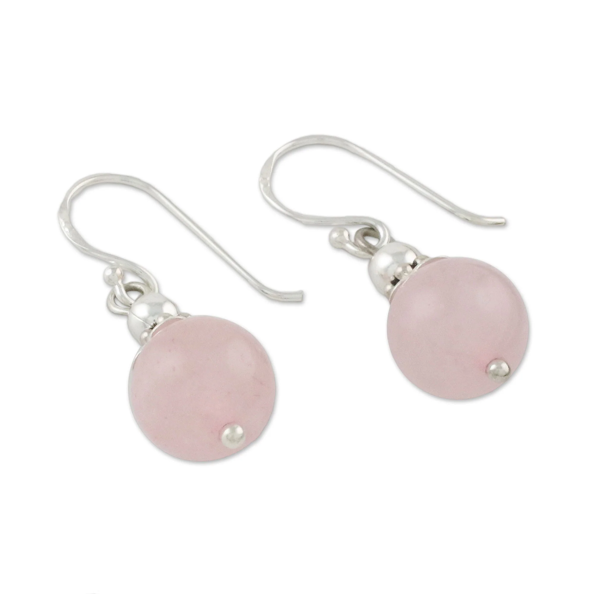 Candy Cloud Handcrafted Rose Quartz and Sterling Silver Dangle Earrings - Image 4