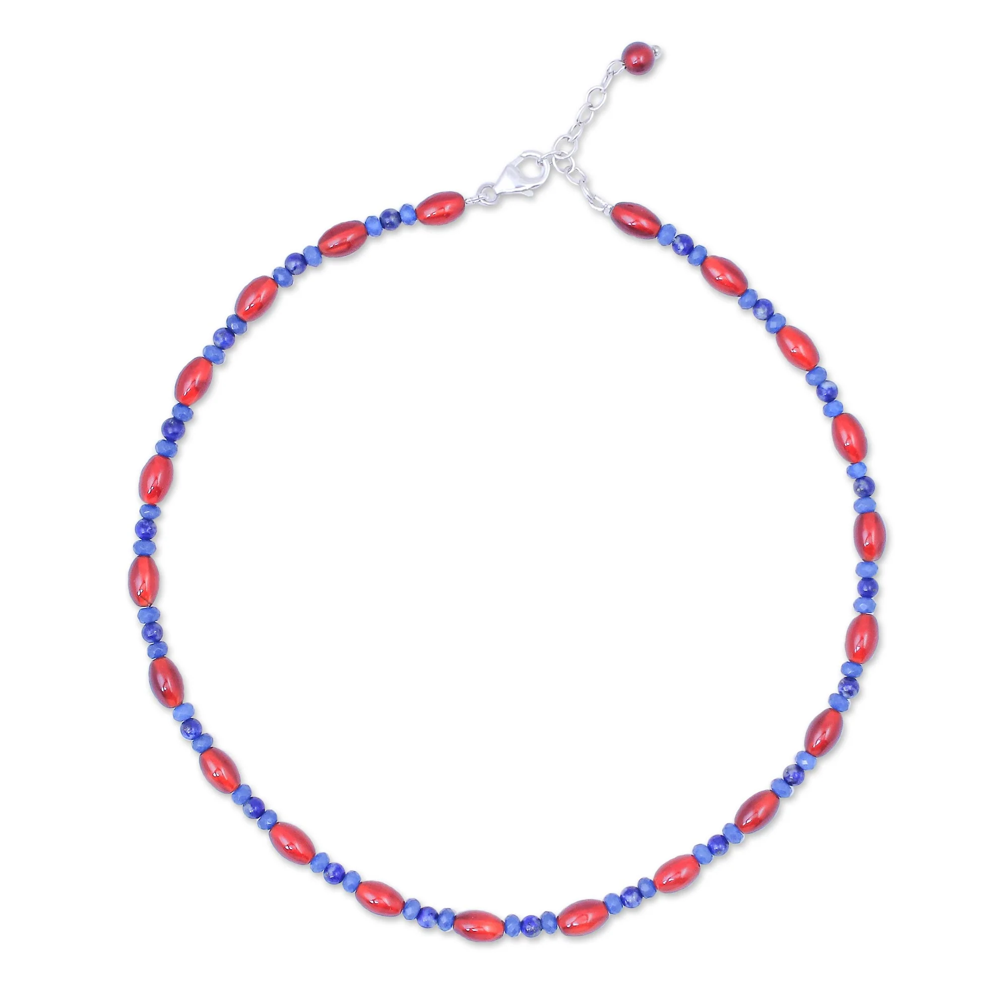 Candy Luck Handmade Carnelian and Lapis Lazuli Beaded Necklace - Image 2
