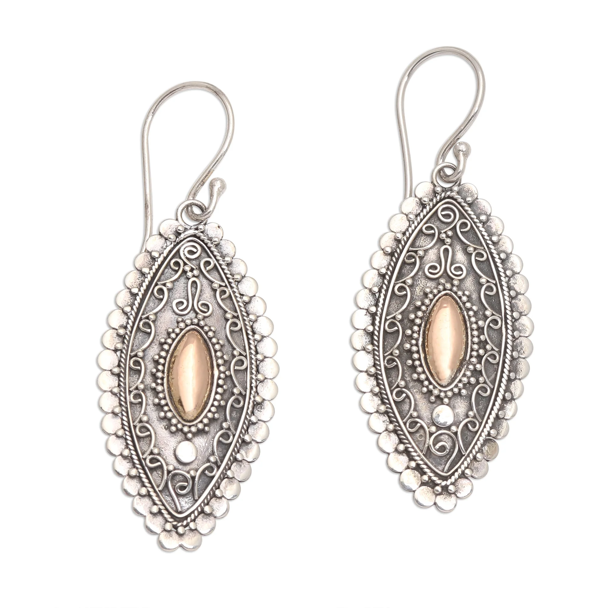 Canoe Gold Plated Sterling Silver Balinese Dangle Earrings - Image 2