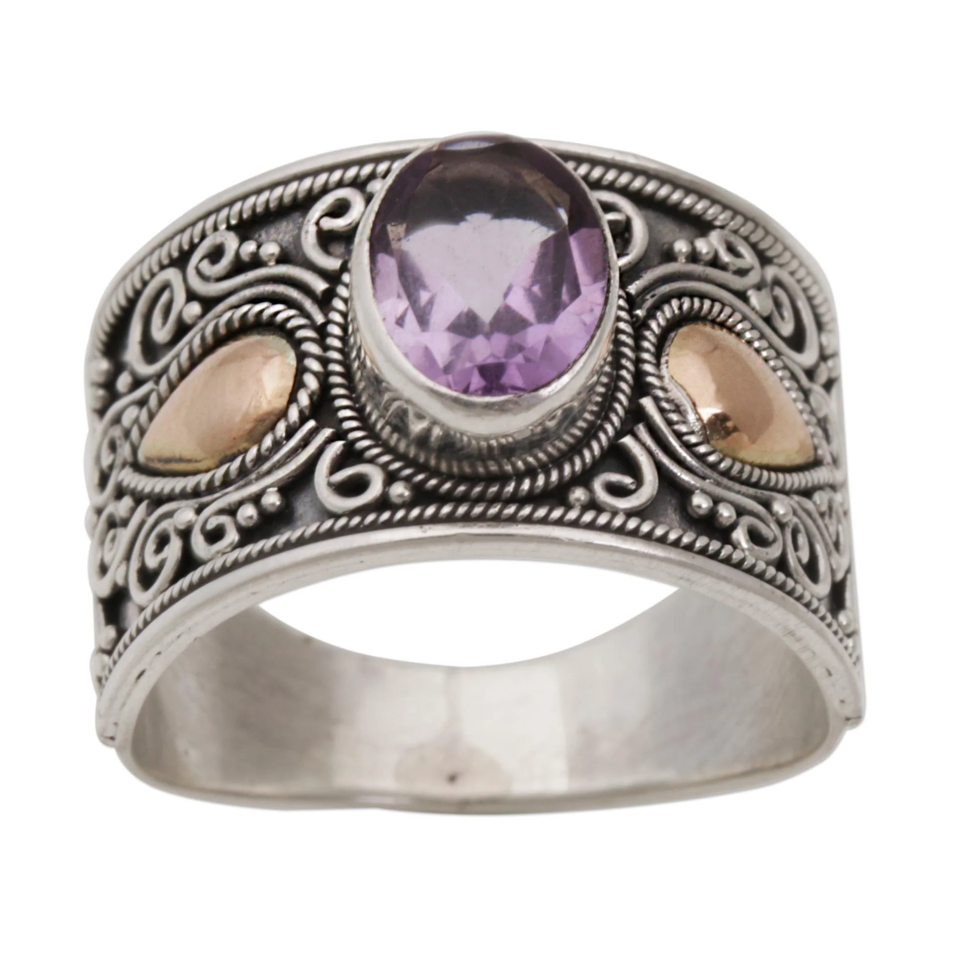 Cantik Sparkle Gold Accent Amethyst and 925 Sterling Silver Ring from Bali - Image 2