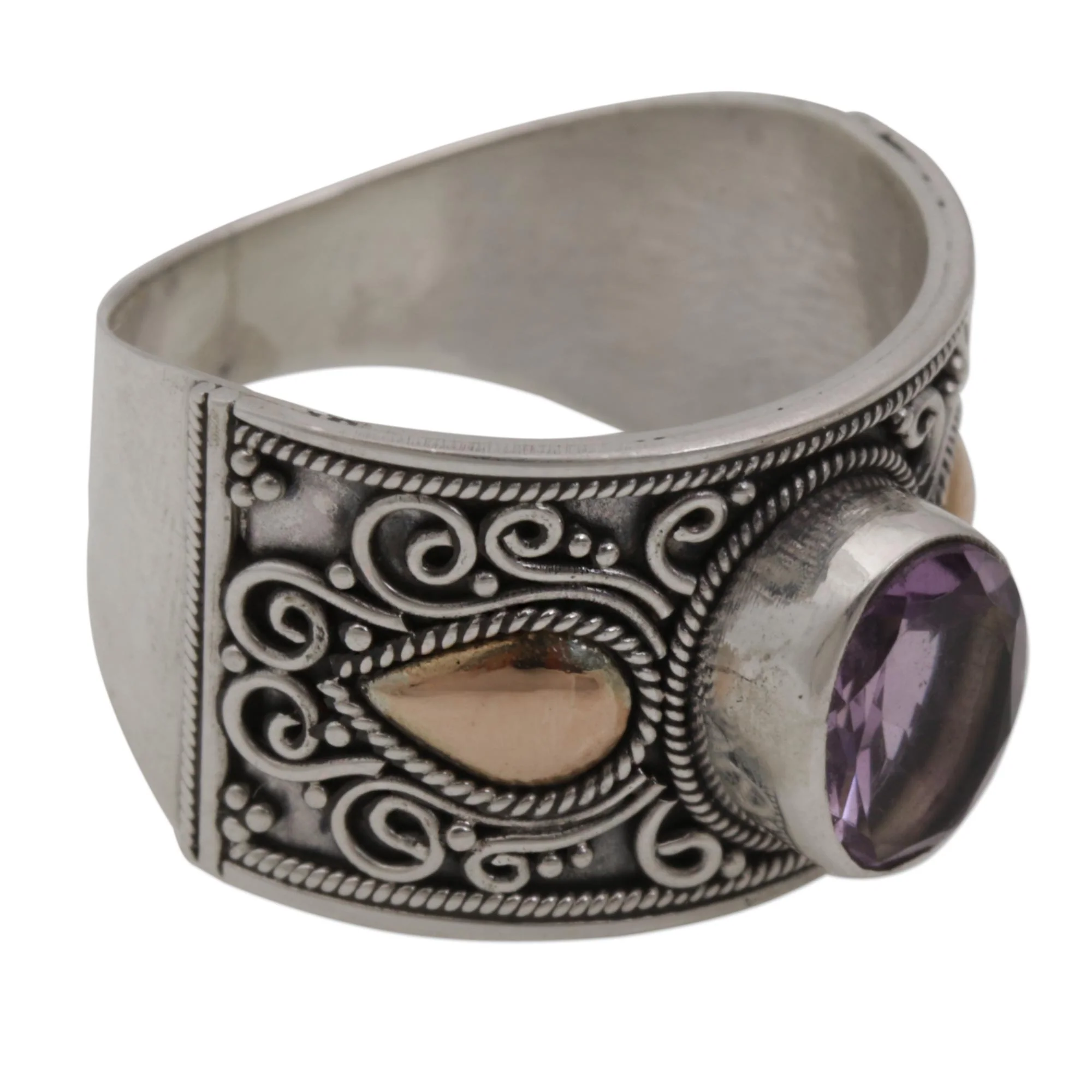 Cantik Sparkle Gold Accent Amethyst and 925 Sterling Silver Ring from Bali - Image 5