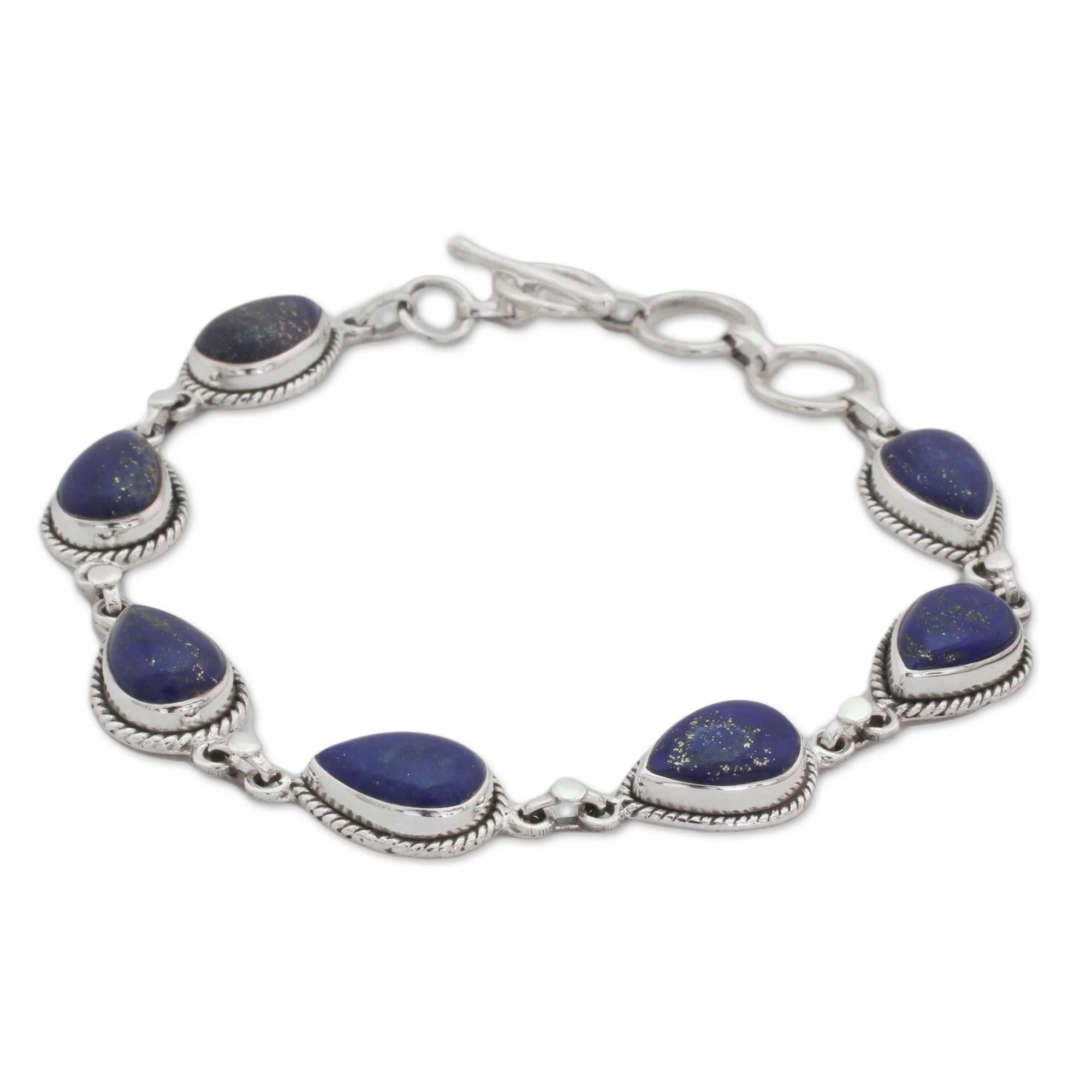 Caressing Rain in Blue Lapis Lazuli & Silver Link Bracelet - Image 2