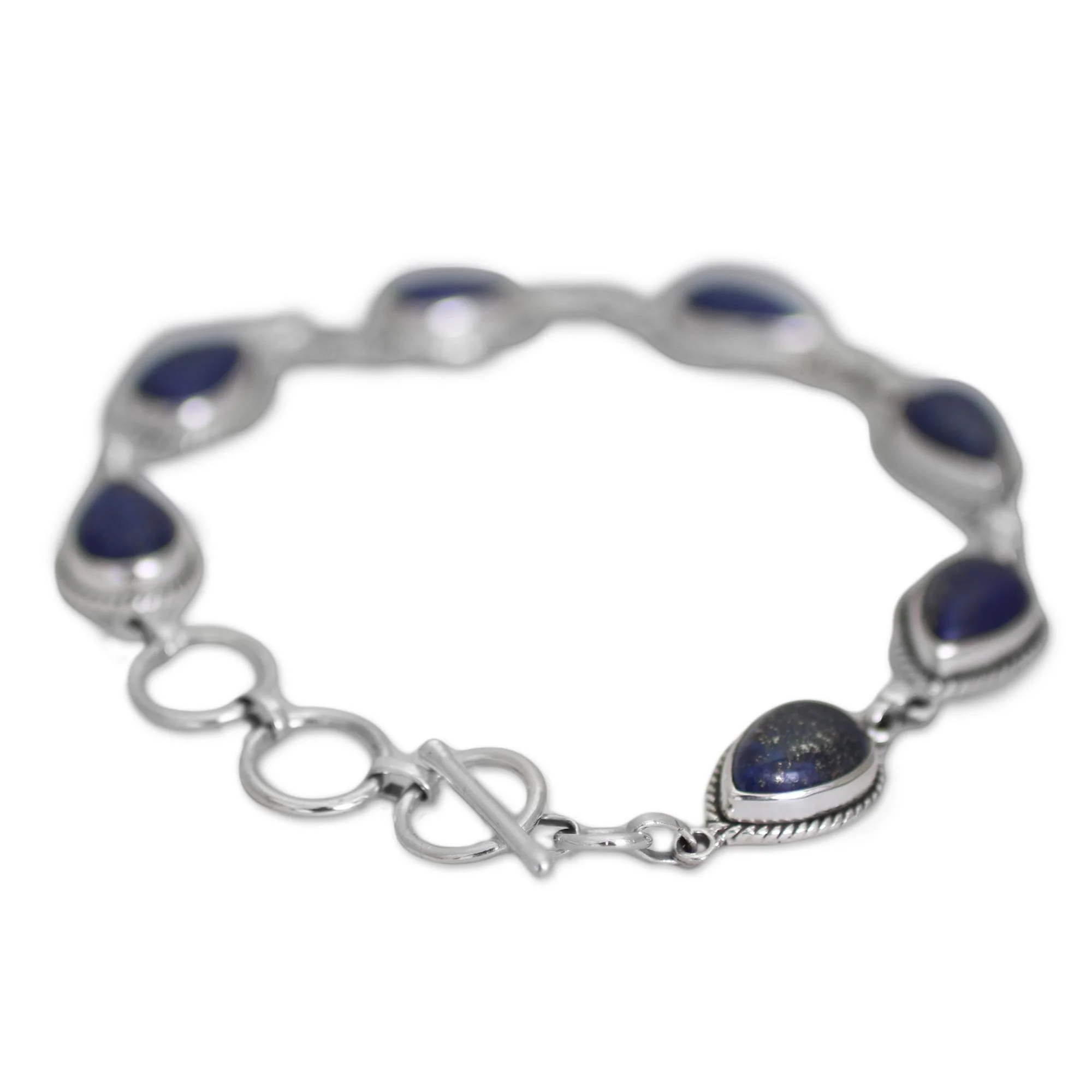 Caressing Rain in Blue Lapis Lazuli & Silver Link Bracelet - Image 5