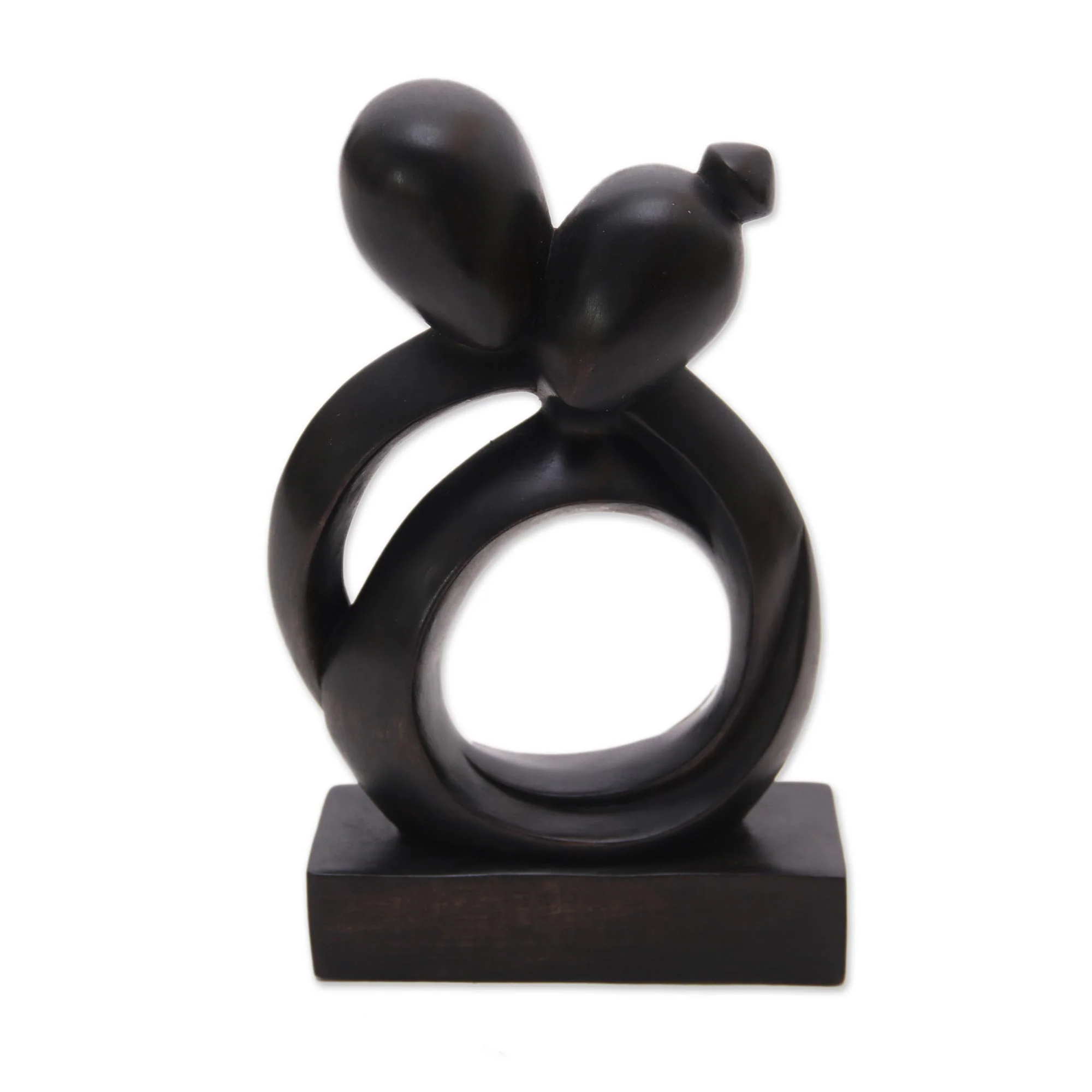 Caring Couple Abstract Romantic Black Suar Wood Sculpture from Indonesia - Image 5